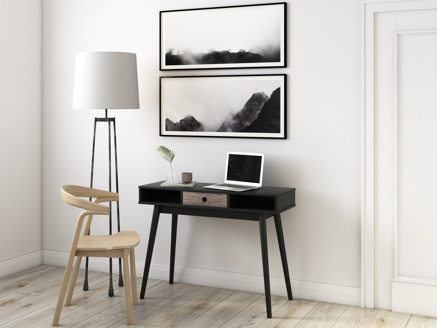 black Mid Century Desk Acerra Collection lifestyle scene by CorLiving#color_black