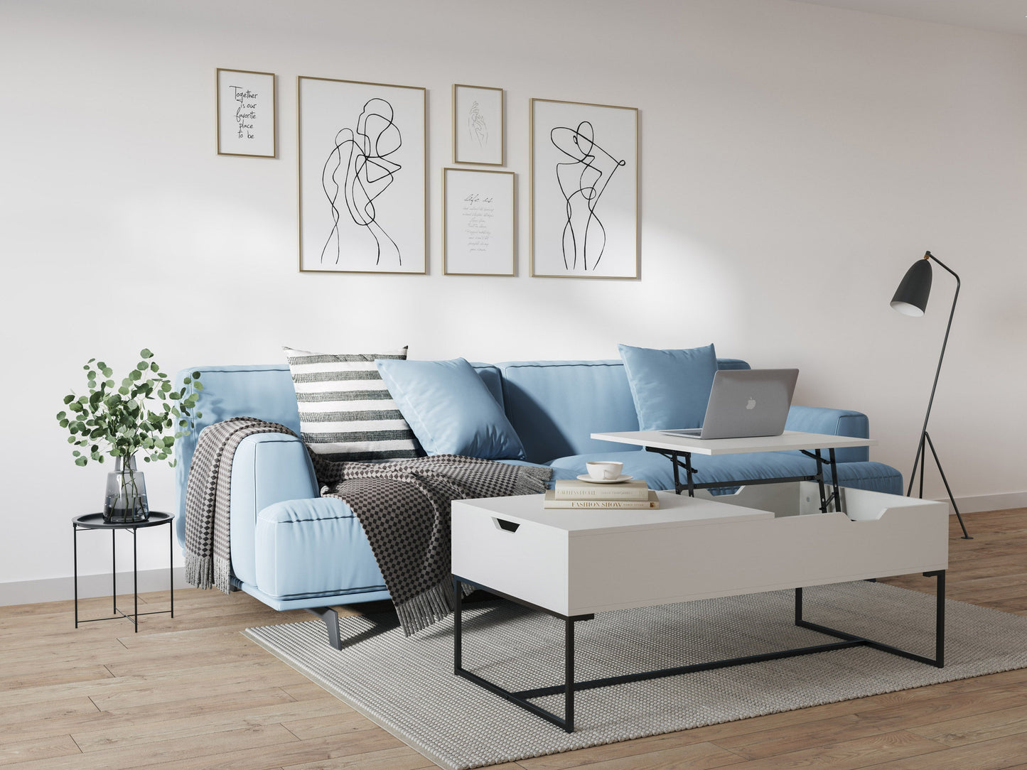 White Lift Top Coffee Table Hayden Collection lifestyle scene by CorLiving#color_hayden-white-distressed-wood
