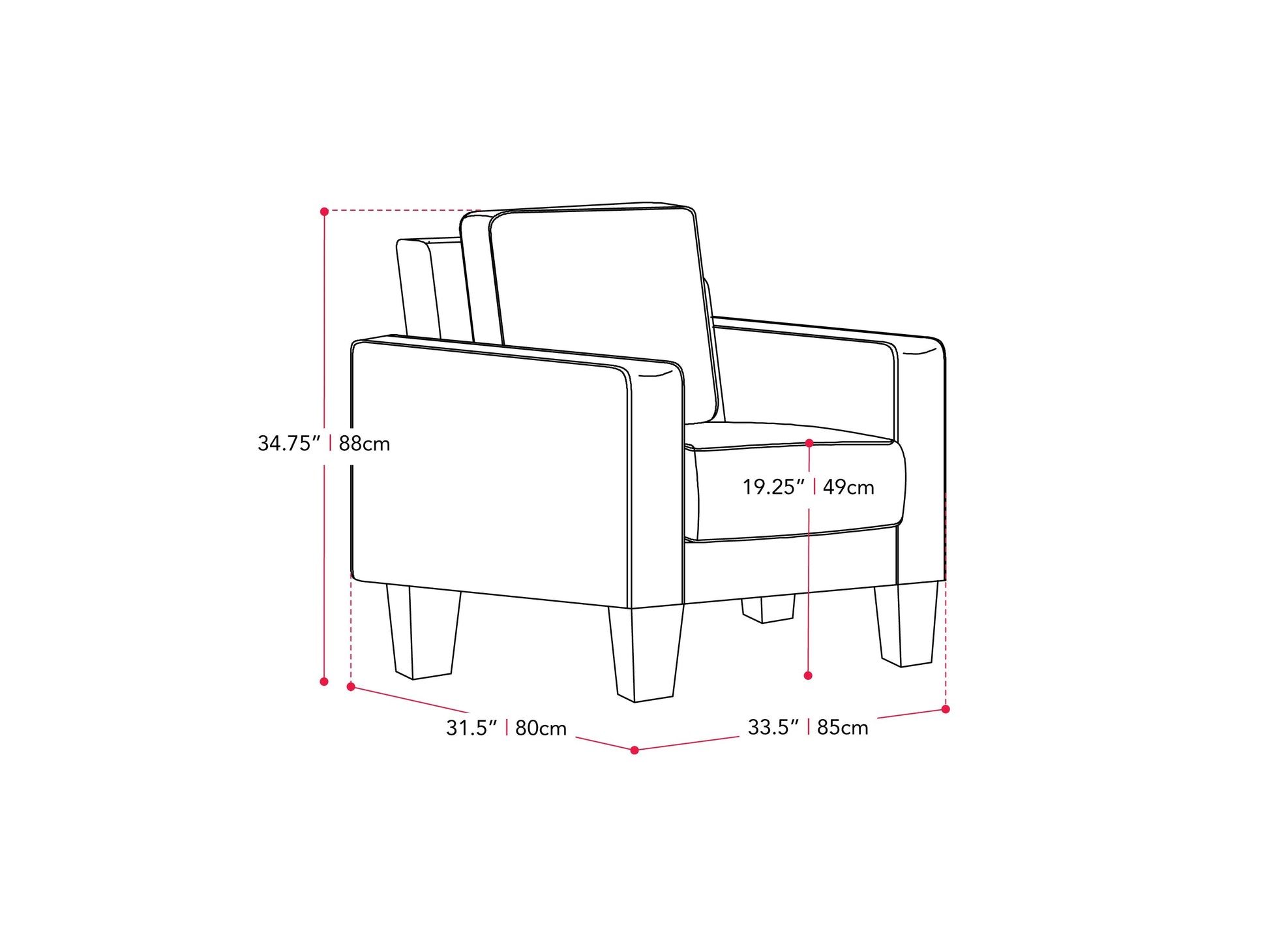 grey Mid-Century Modern Armchair Georgia Collection measurements diagram by CorLiving#color_georgia-grey