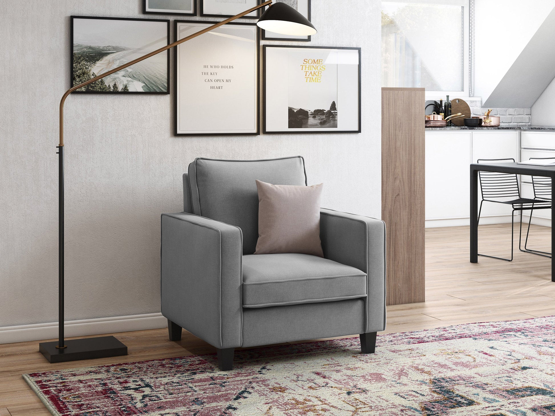 light grey Mid-Century Modern Armchair Georgia Collection lifestyle scene by CorLiving#color_georgia-light-grey