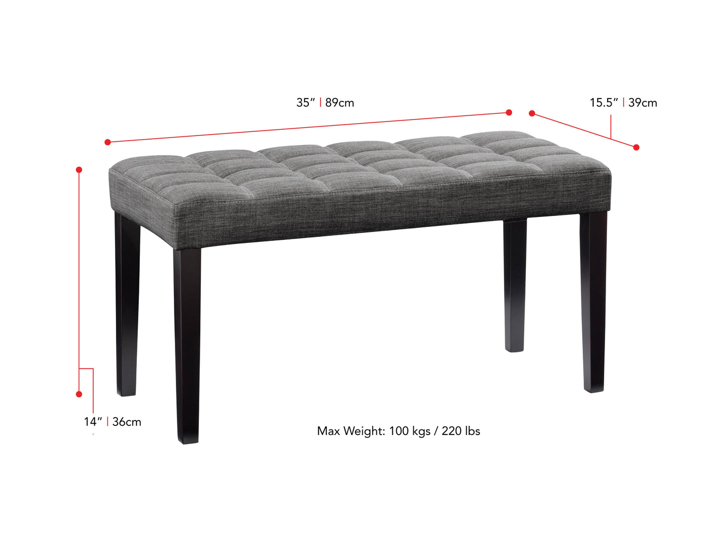 dark grey Accent Bench California Collection measurements diagram by CorLiving#color_california-dark-grey