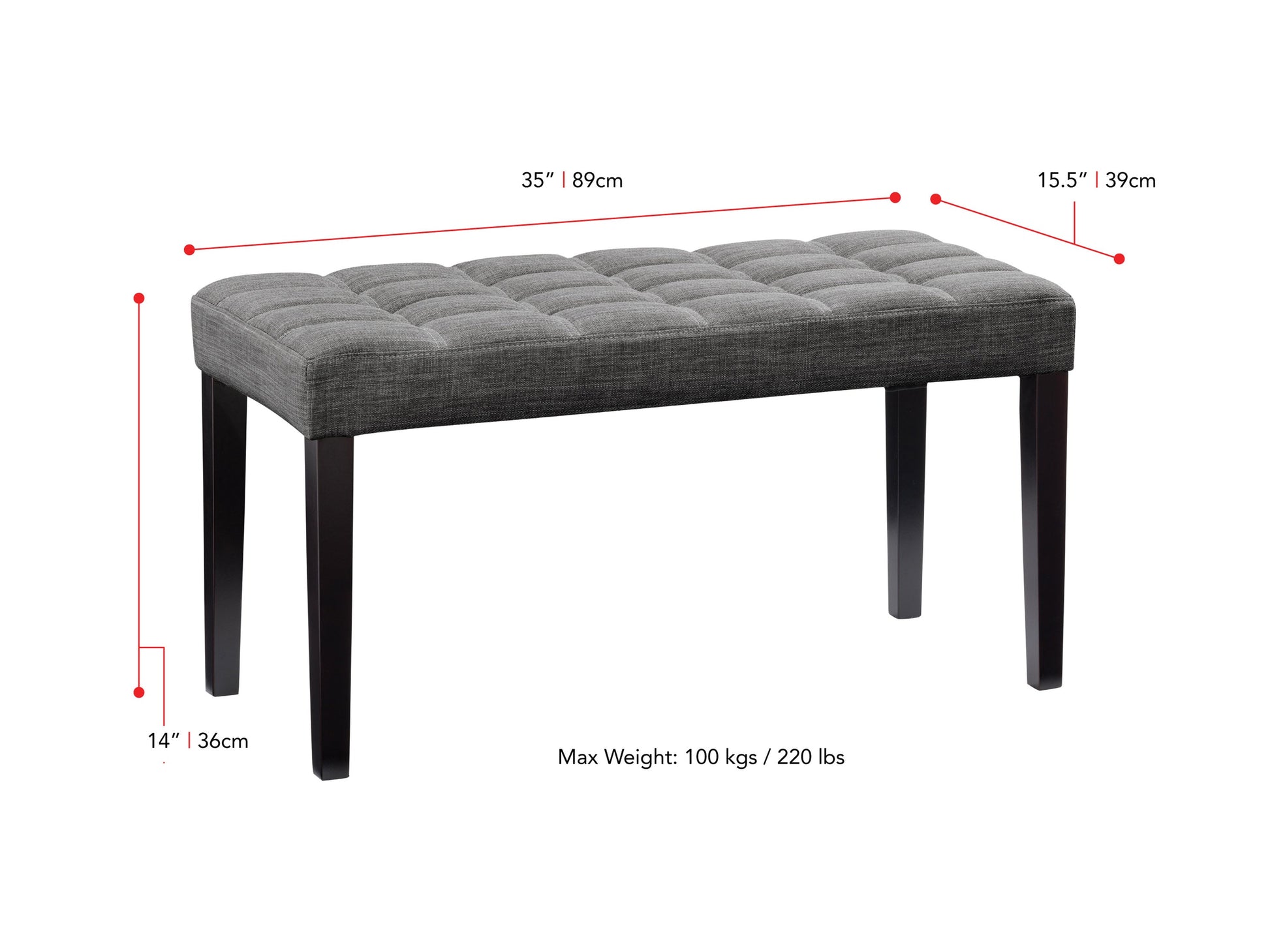 dark grey Accent Bench California Collection measurements diagram by CorLiving#color_california-dark-grey