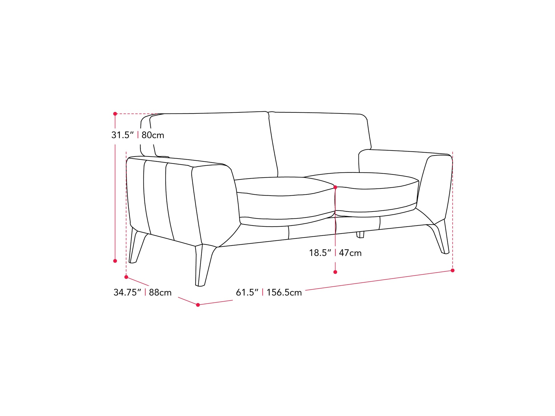 dark grey London Loveseat London collection measurements diagram by CorLiving#color_dark-grey