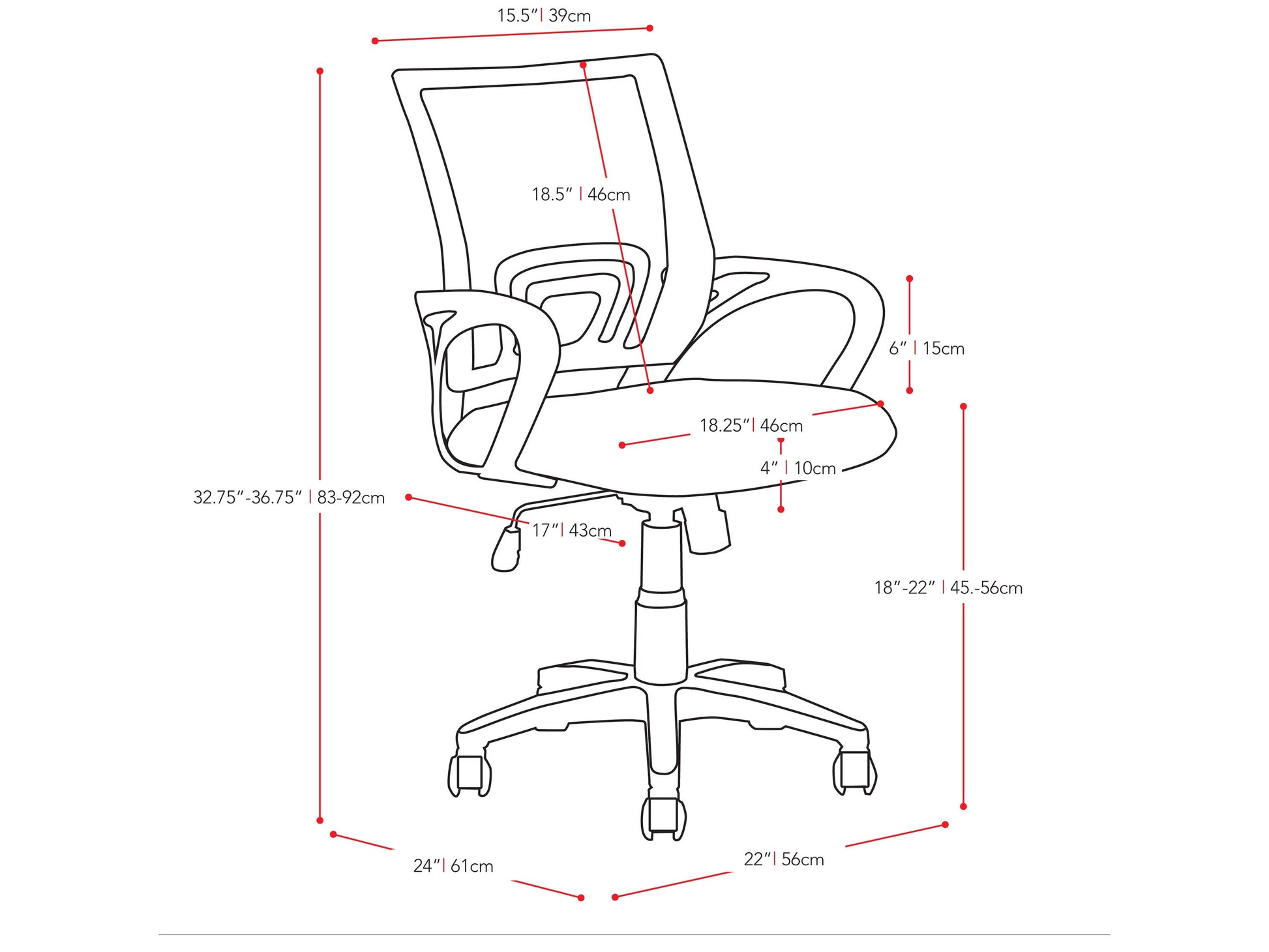 white Mesh Back Office Chair Jaxon Collection measurements diagram by CorLiving#color_white