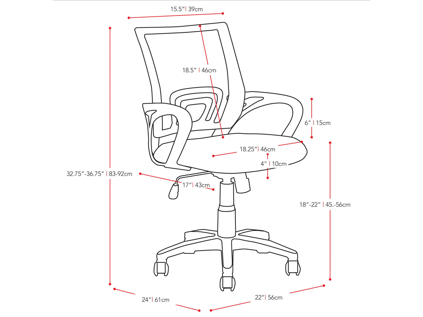 lime green Mesh Back Office Chair Jaxon Collection measurements diagram by CorLiving#color_lime-green