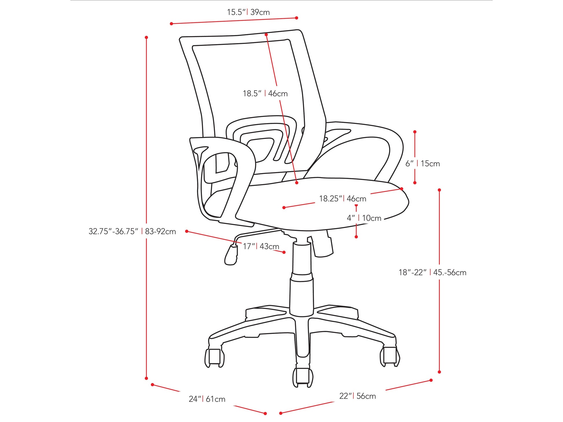lime green Mesh Back Office Chair Jaxon Collection measurements diagram by CorLiving#color_lime-green