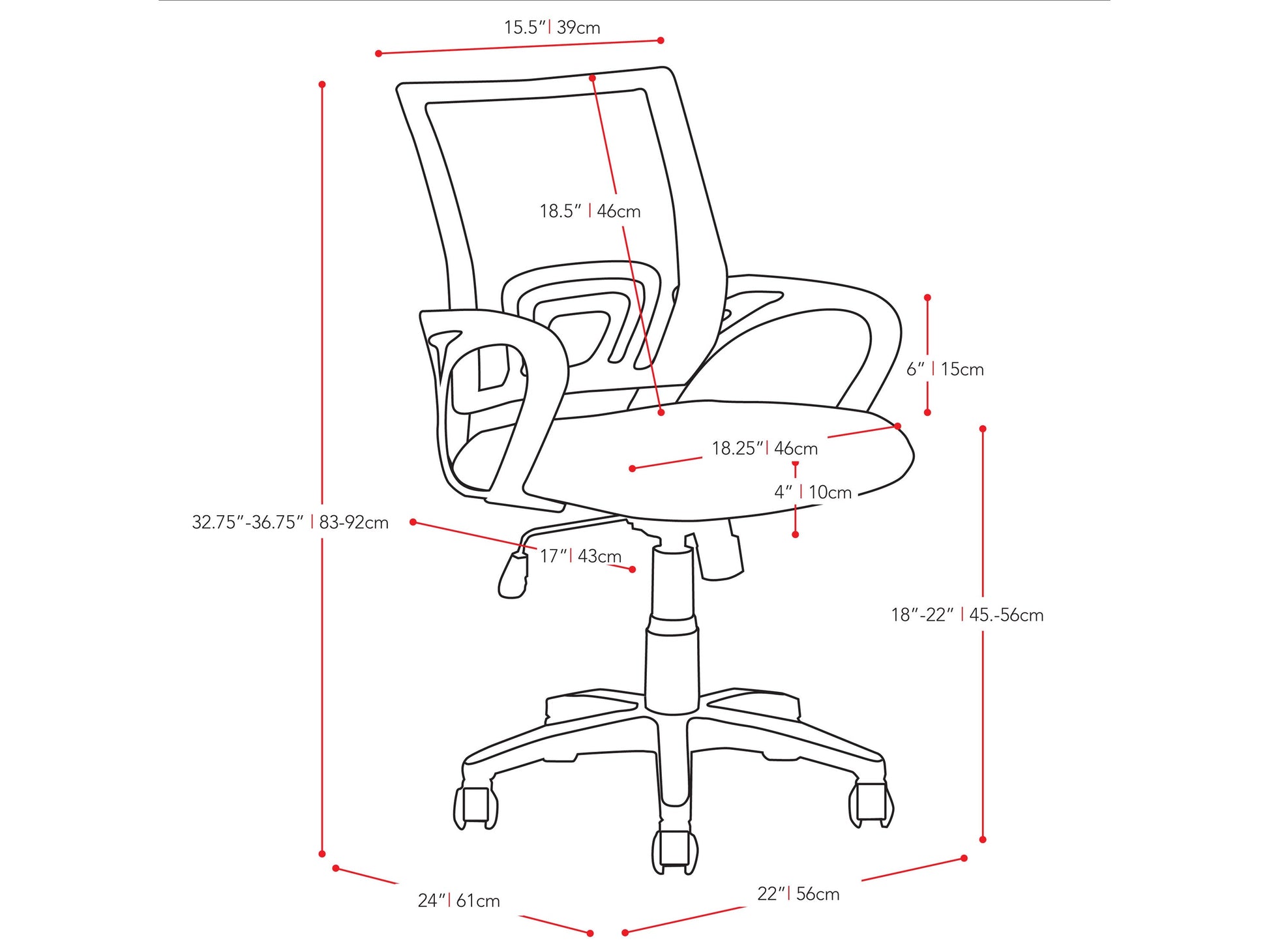 purple Mesh Back Office Chair Jaxon Collection measurements diagram by CorLiving#color_purple