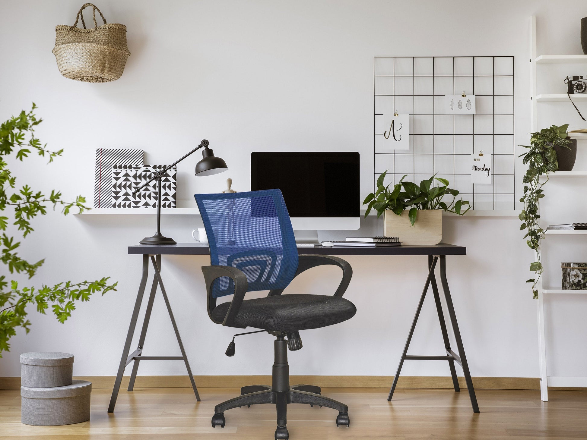 navy blue Mesh Back Office Chair Jaxon Collection lifestyle scene by CorLiving#color_navy-blue
