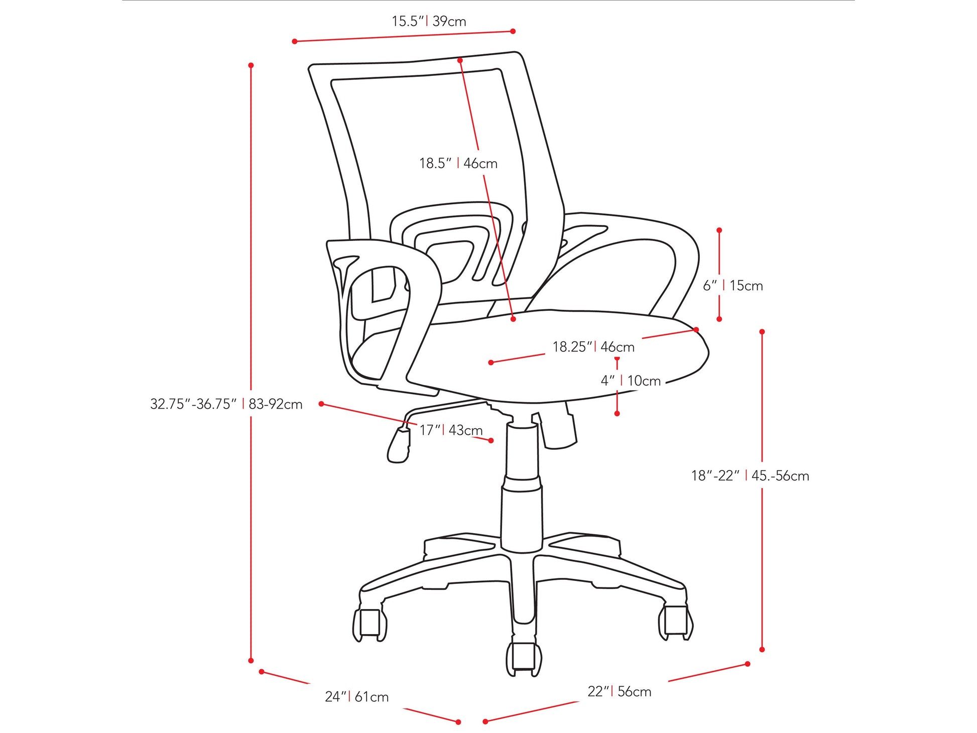 light green Mesh Back Office Chair Jaxon Collection measurements diagram by CorLiving#color_light-green