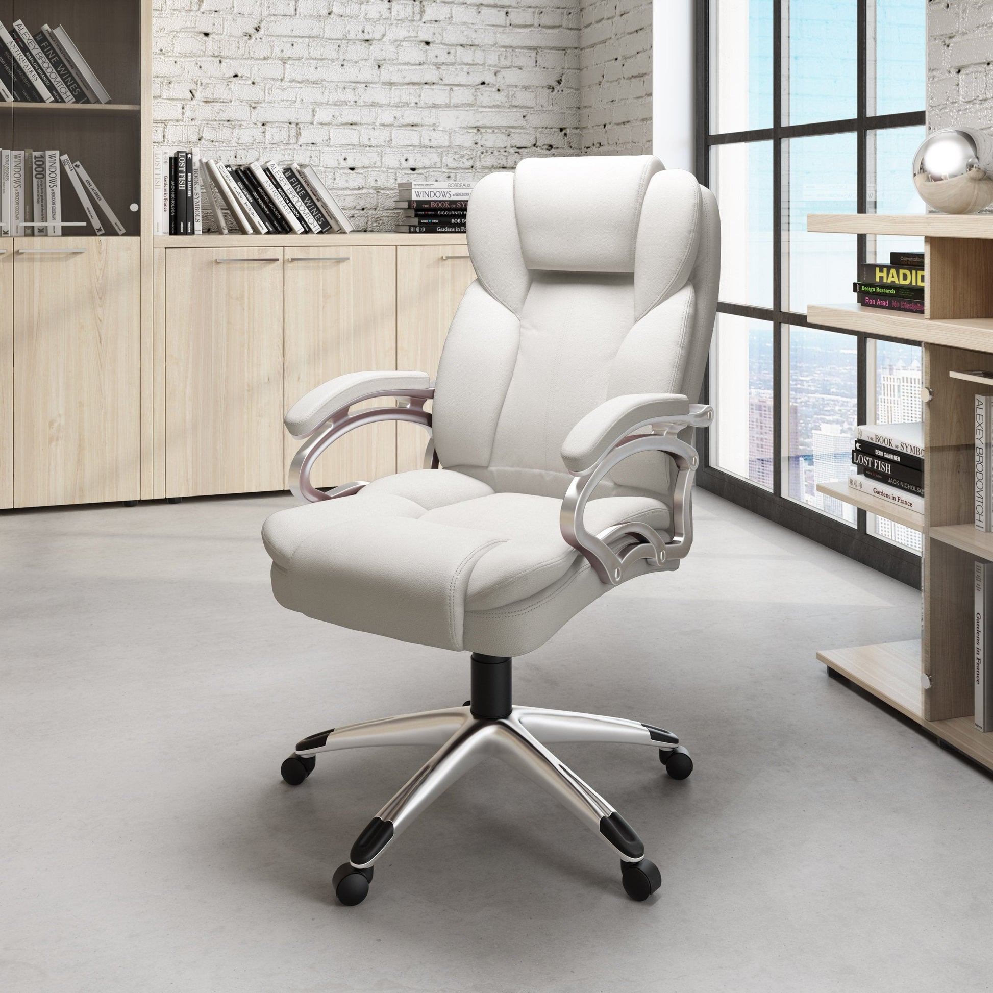 antique white Executive Office Chair Leon Collection lifestyle scene by CorLiving#color_antique-white