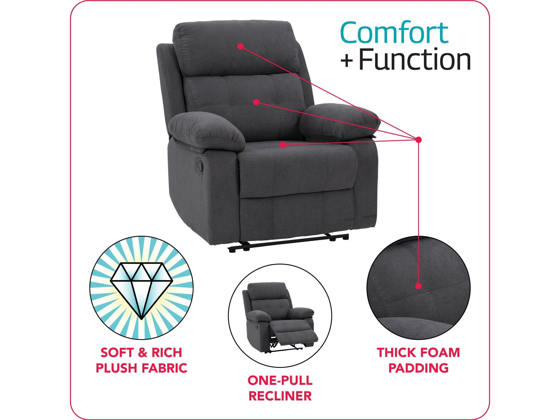 dark grey Extra Wide Recliner Oren Collection infographic by CorLiving#color_dark-grey