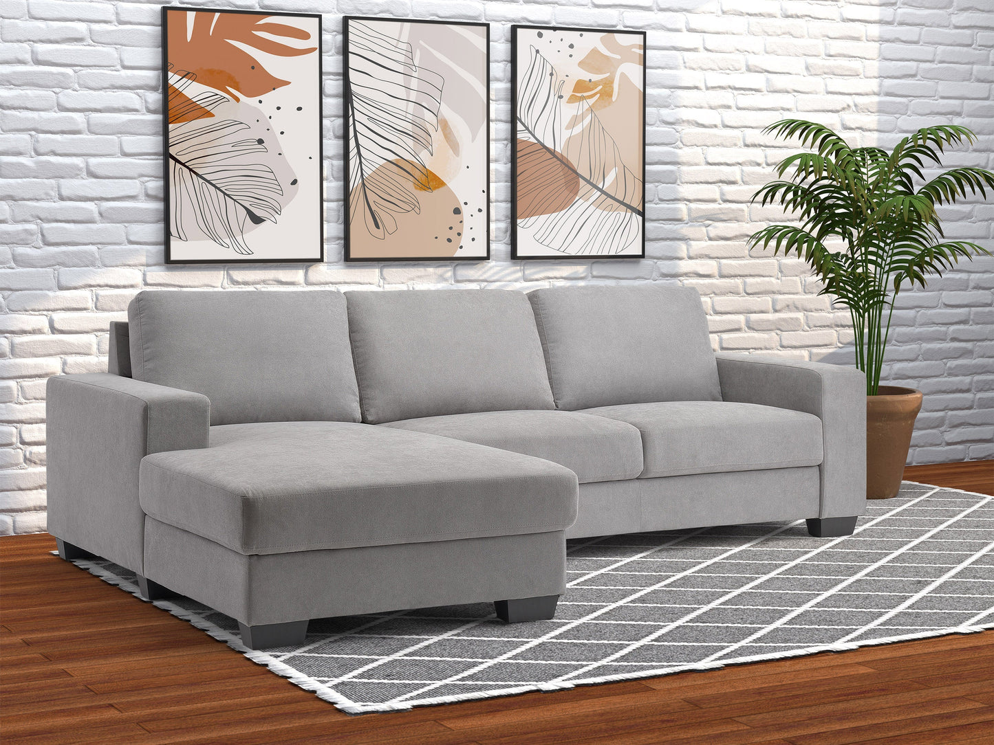 light grey Wide Sectional Couch, Right Facing Lyon collection lifestyle scene by CorLiving#color_light-grey
