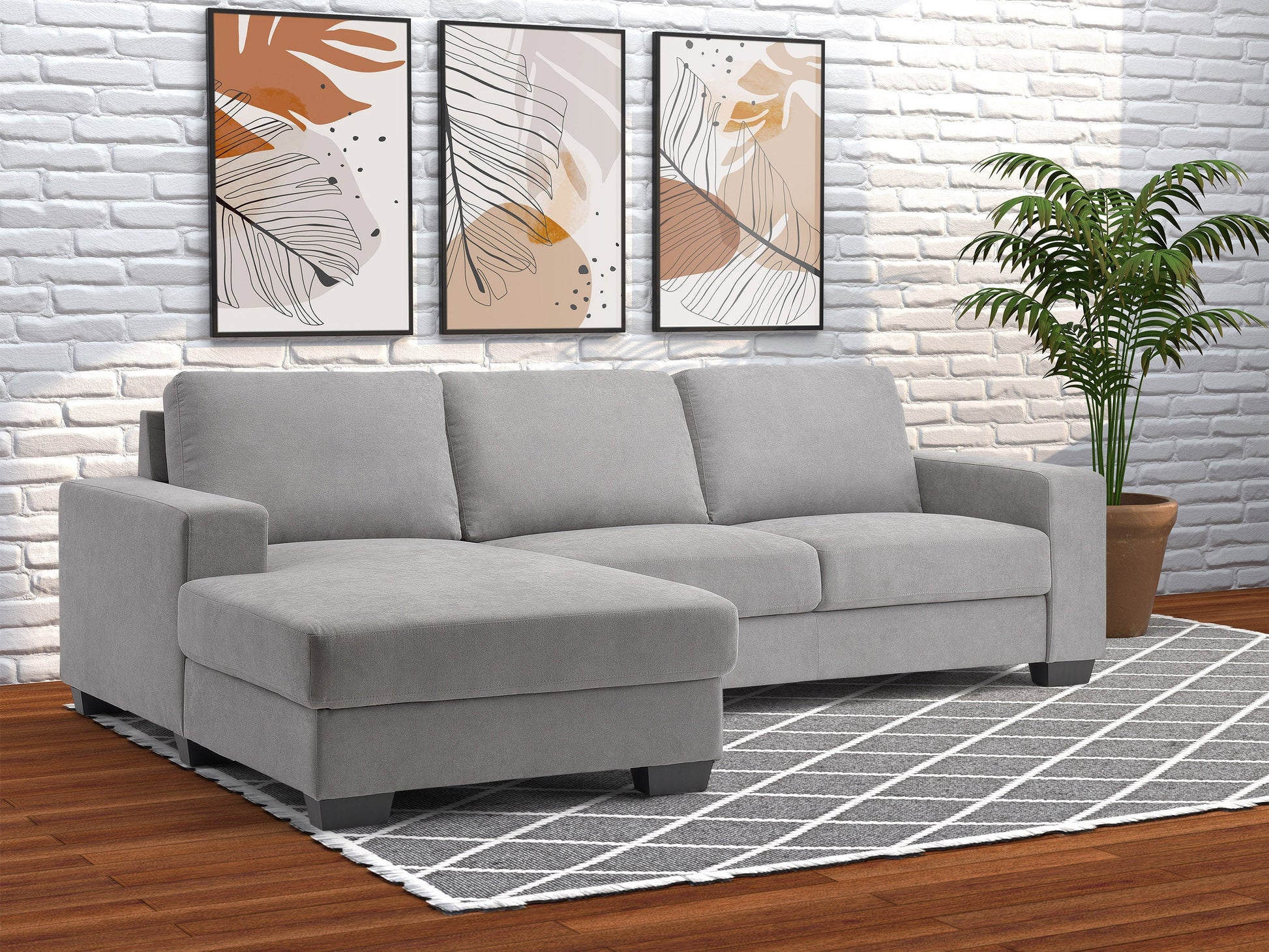 light grey Wide Sectional Couch, Right Facing Lyon collection lifestyle scene by CorLiving#color_light-grey