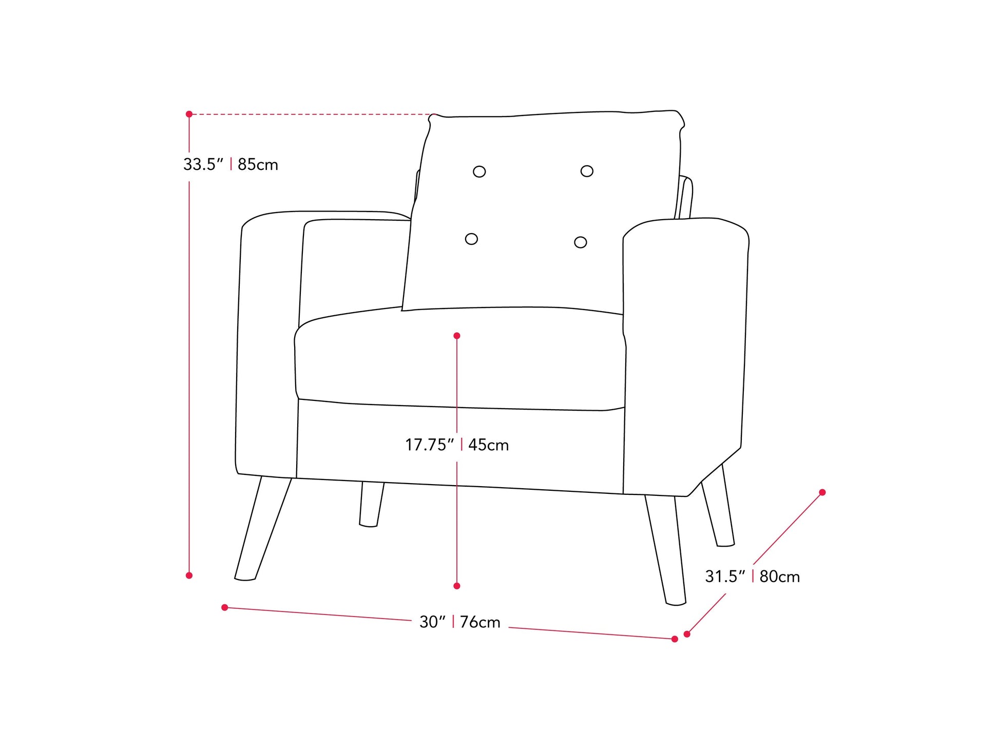 green Tufted Accent Chair Lyla Collection measurements diagram by CorLiving#color_lyla-green