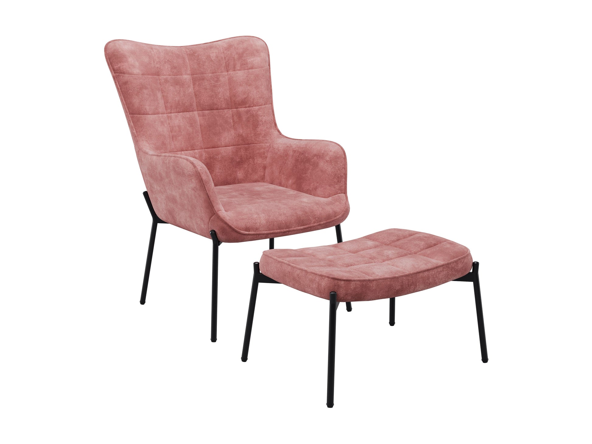 pink Velvet Accent Chair with Stool Charlotte Collection product image by CorLiving#color_charlotte-salmon-pink