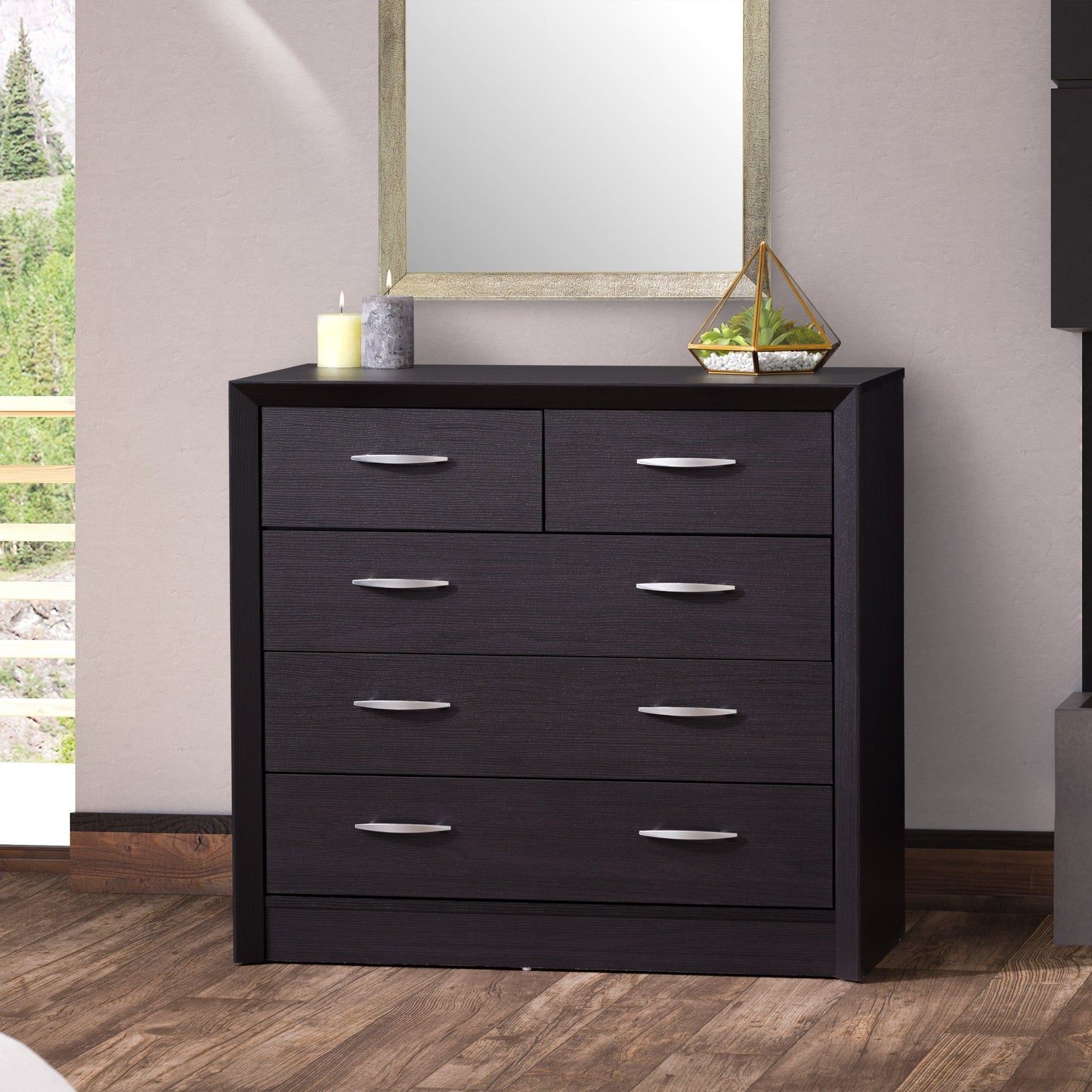 black oak Mid Century Modern Dresser Newport Collection lifestyle scene by CorLiving#color_black-oak