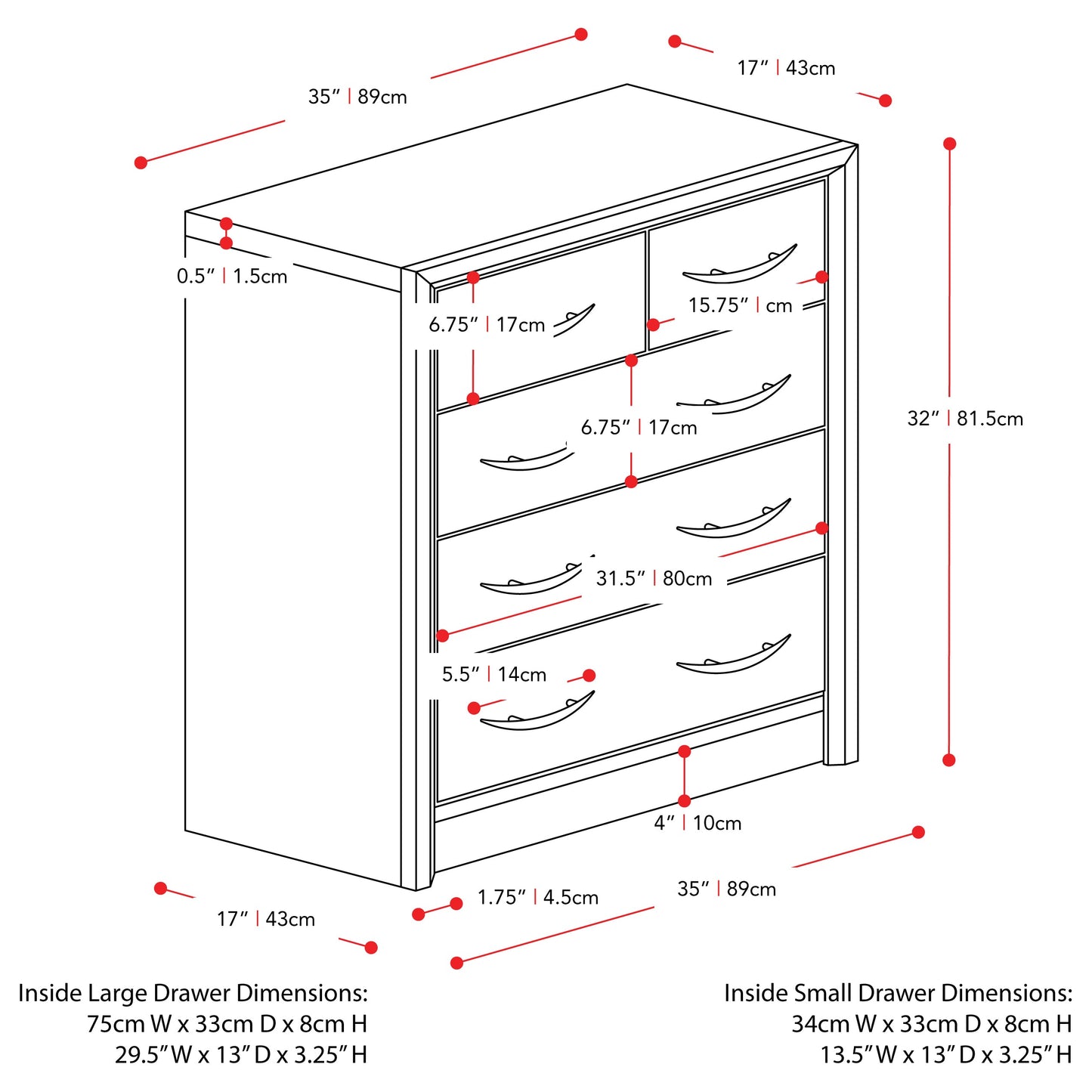 brown washed oak Mid Century Modern Dresser Newport Collection measurements diagram by CorLiving#color_brown-washed-oak