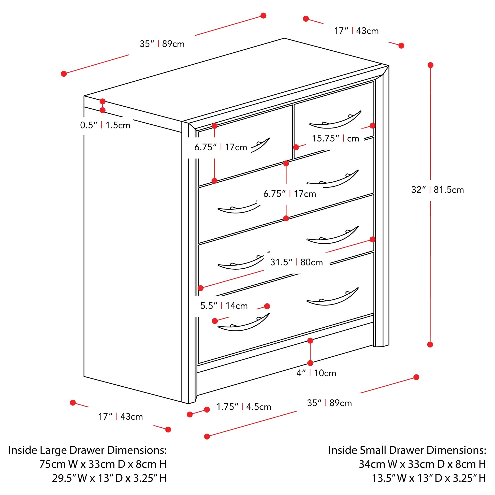 brown washed oak Mid Century Modern Dresser Newport Collection measurements diagram by CorLiving#color_brown-washed-oak