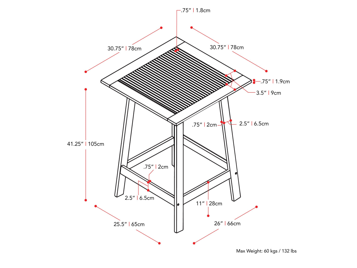 brown Outdoor Pub Table Miramar Collection measurements diagram by CorLiving#color_miramar-brown