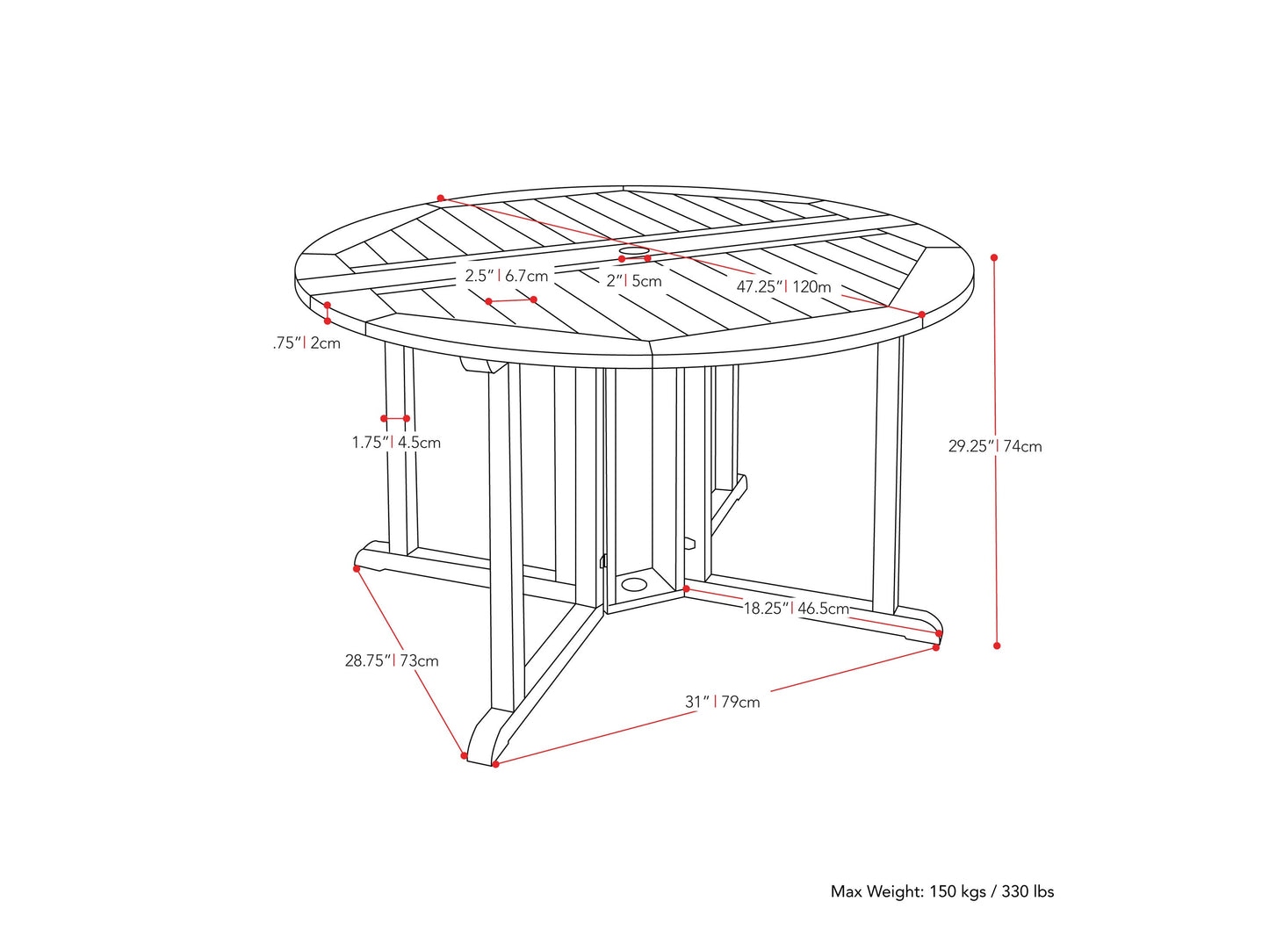 brown Outdoor Drop Leaf Table Miramar Collection measurements diagram by CorLiving#color_miramar-brown