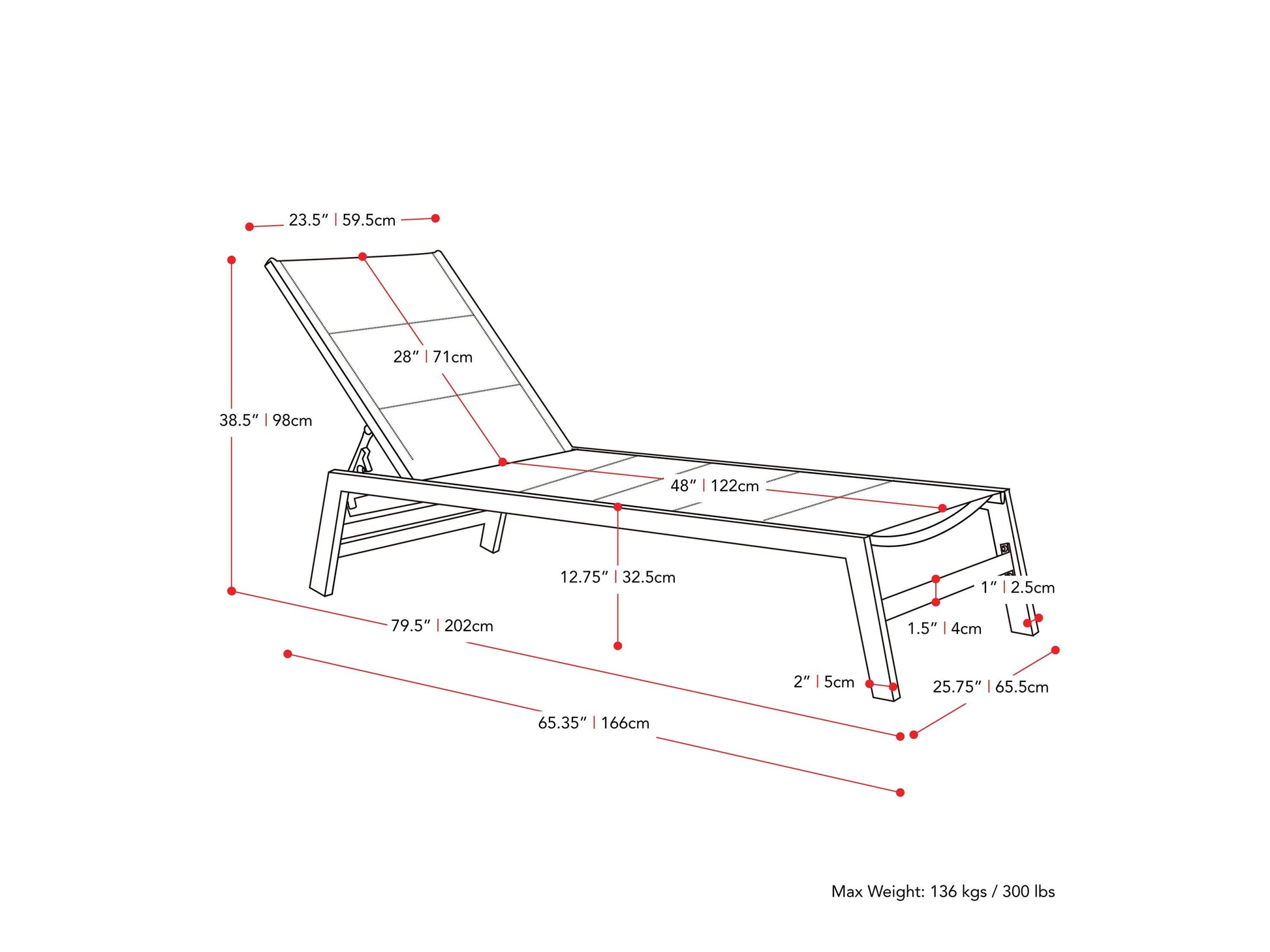 taupe Reclining Lounge Chair Jasper Collection measurements diagram by CorLiving#color_taupe