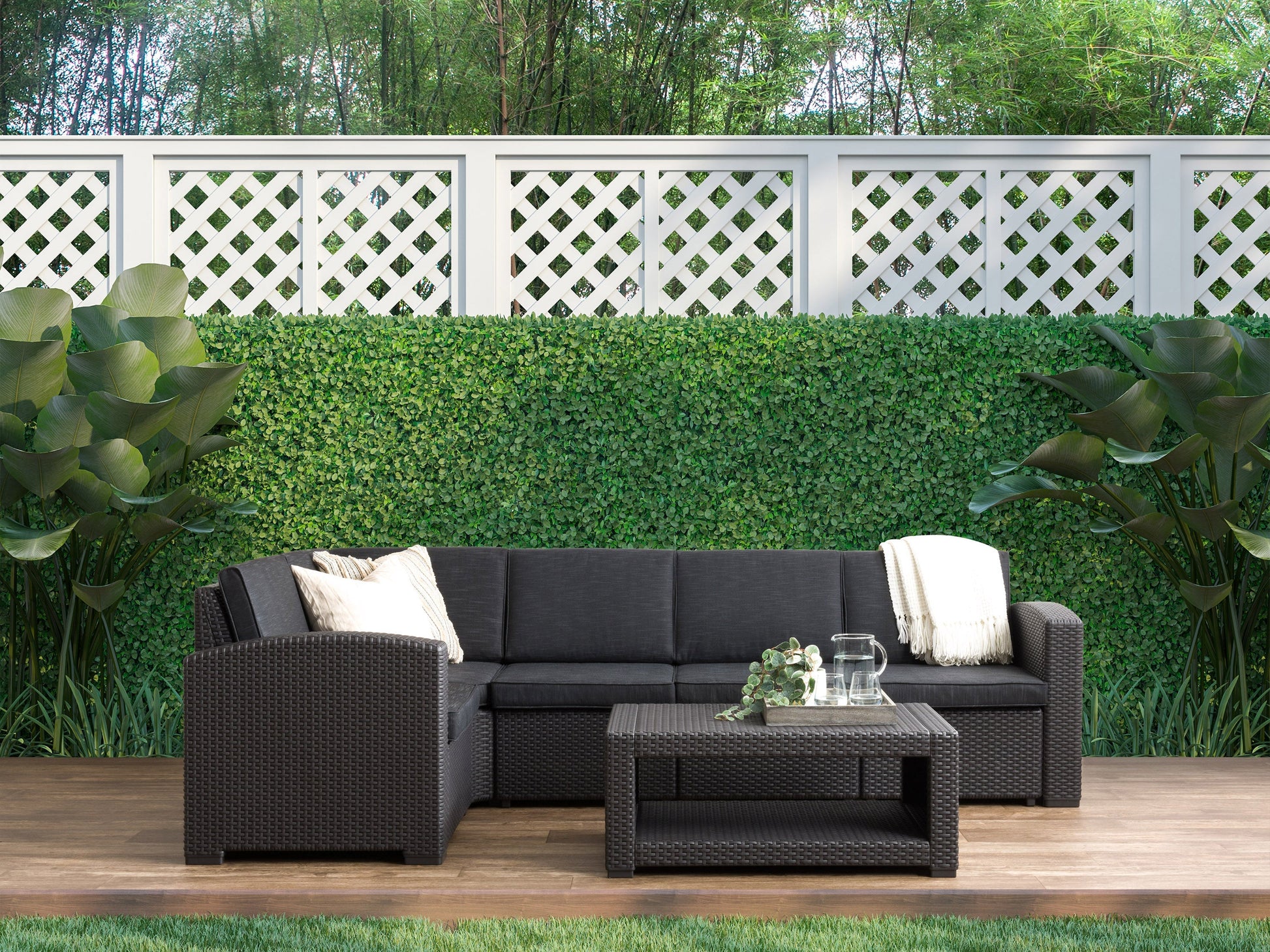 black Outdoor Wicker Sectional Set, 6pc Lake Front Collection lifestyle scene by CorLiving#color_black