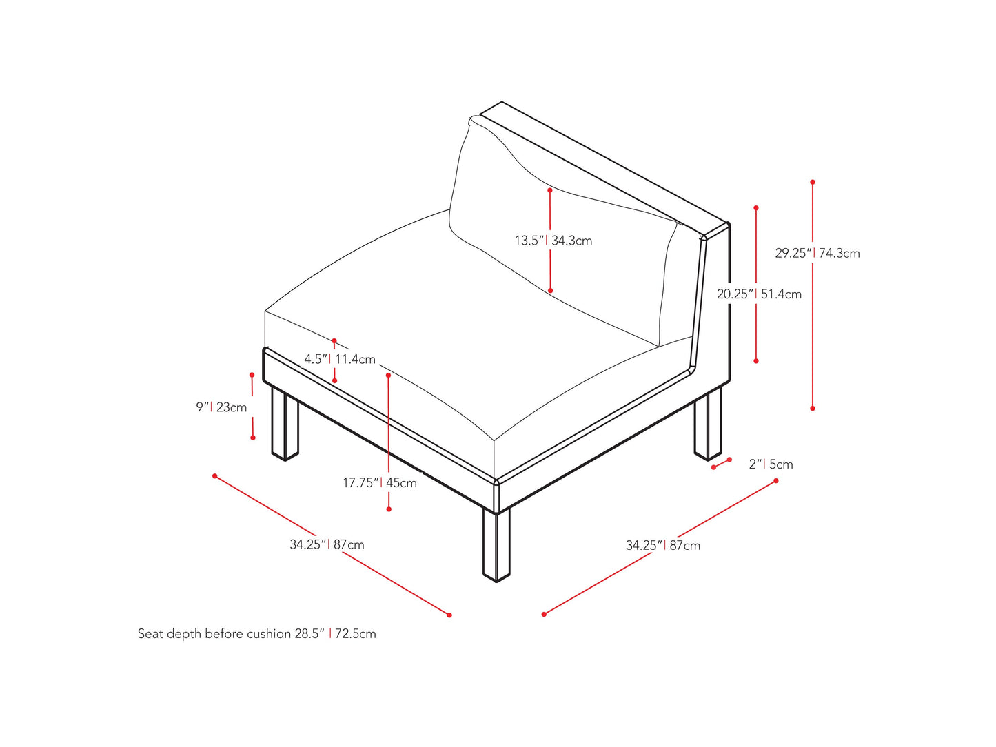 black weave Outdoor Wicker Chair with Cushions Oakland Collection measurements diagram by CorLiving#color_textured-black-weave