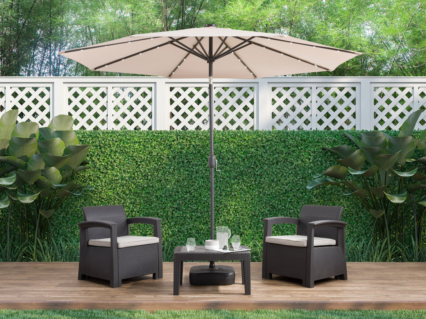 beige led umbrella, tilting Skylight Collection lifestyle scene CorLiving#color_beige