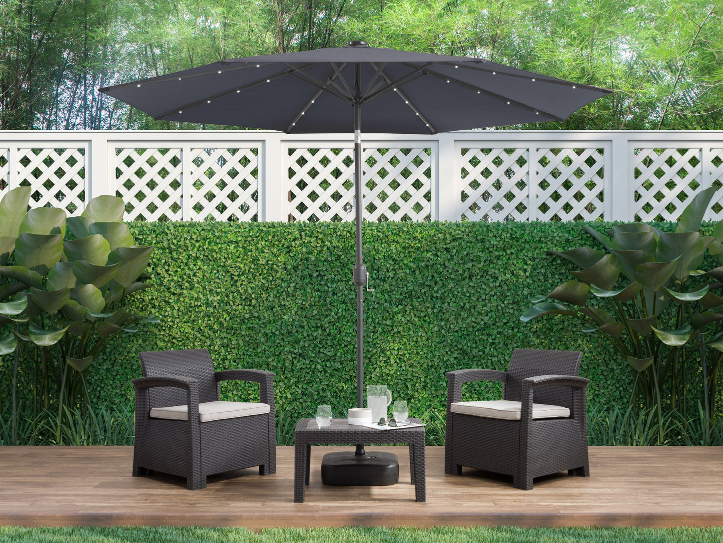 grey led umbrella, tilting Skylight Collection lifestyle scene CorLiving#color_grey