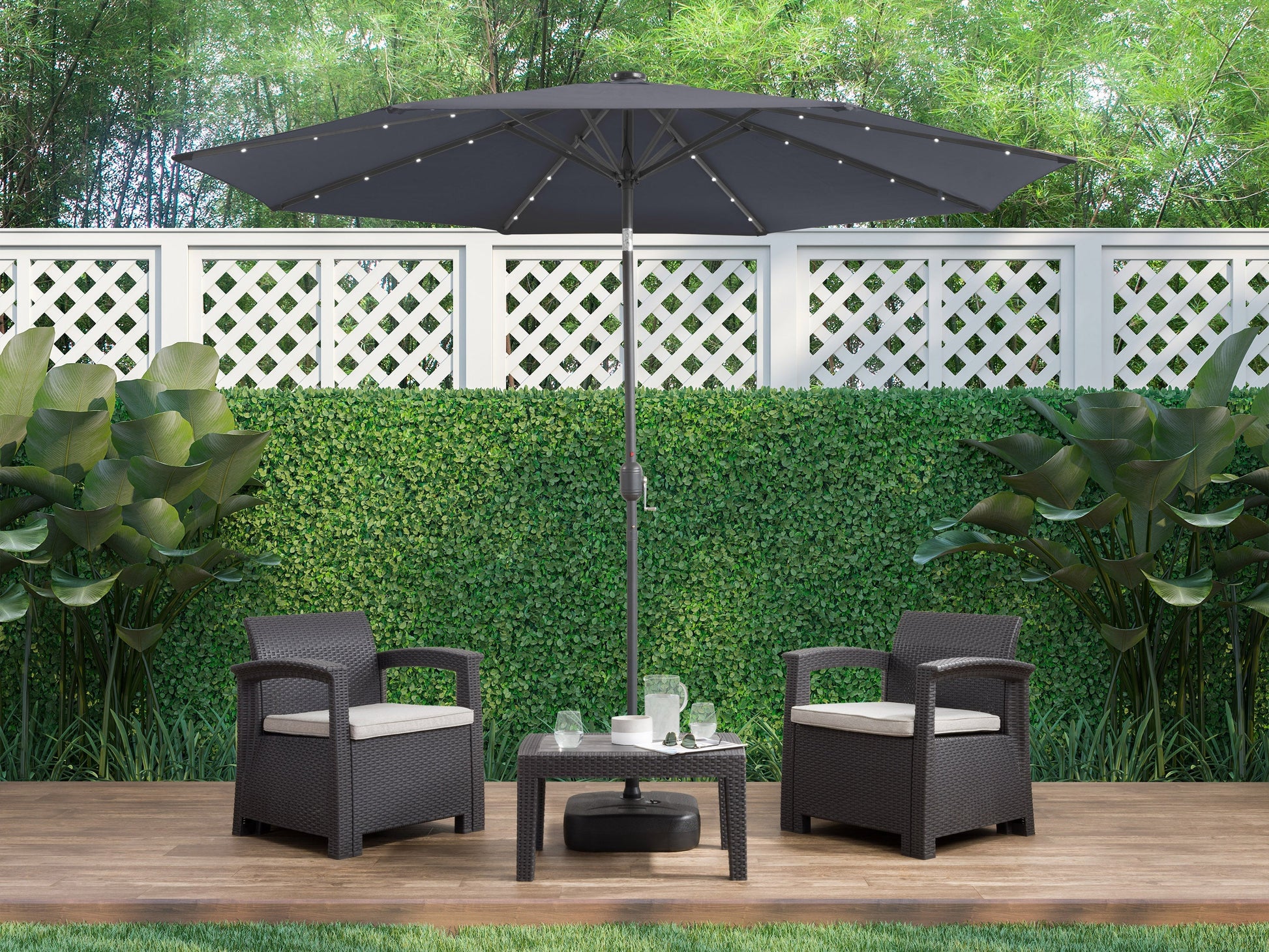 grey led umbrella, tilting Skylight Collection lifestyle scene CorLiving#color_grey
