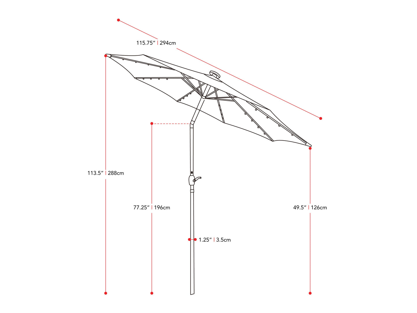 navy blue led umbrella, tilting Skylight Collection measurements diagram CorLiving#color_navy-blue