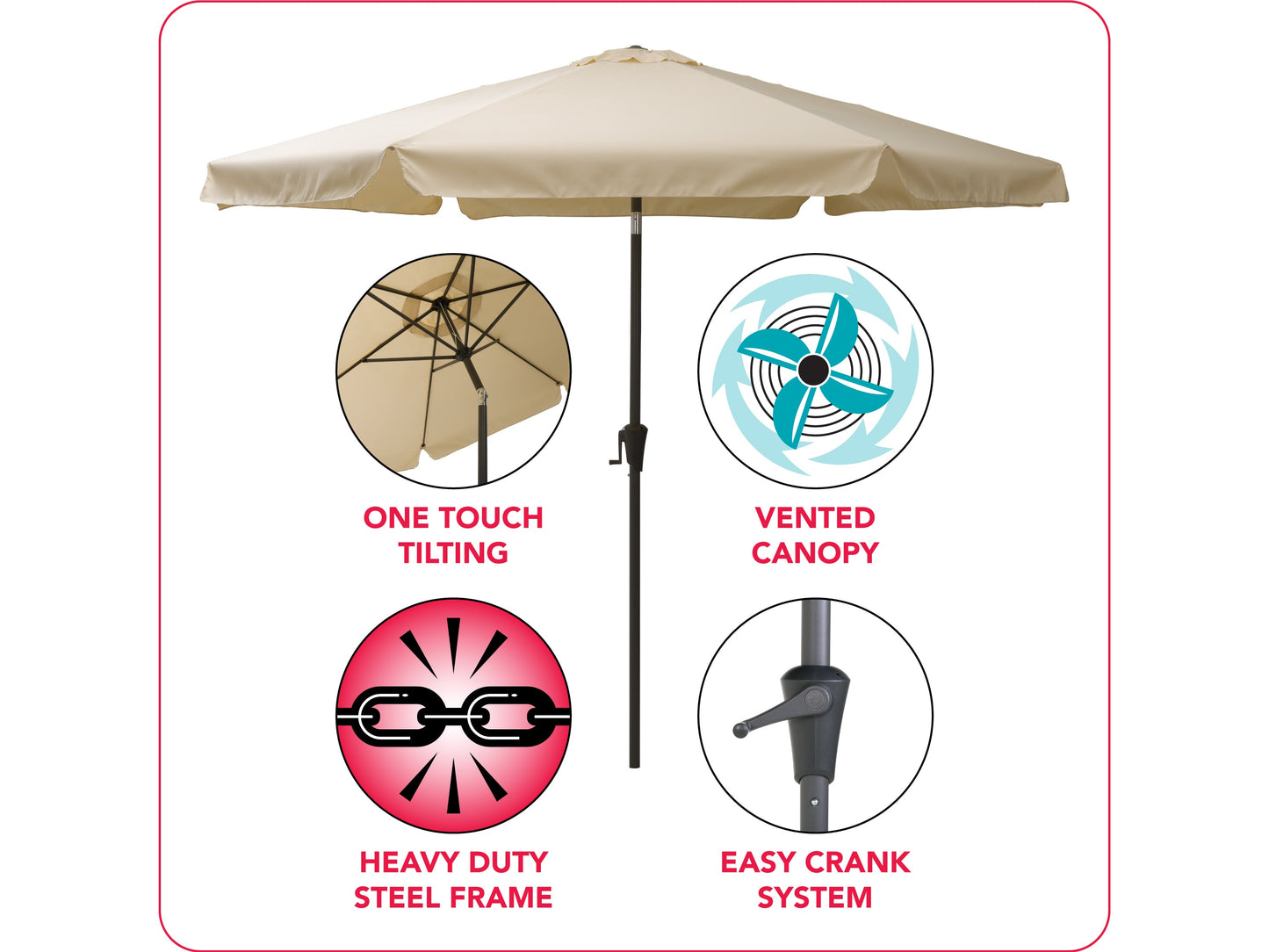warm white 10ft patio umbrella, round tilting 200 Series infographic CorLiving#color_warm-white