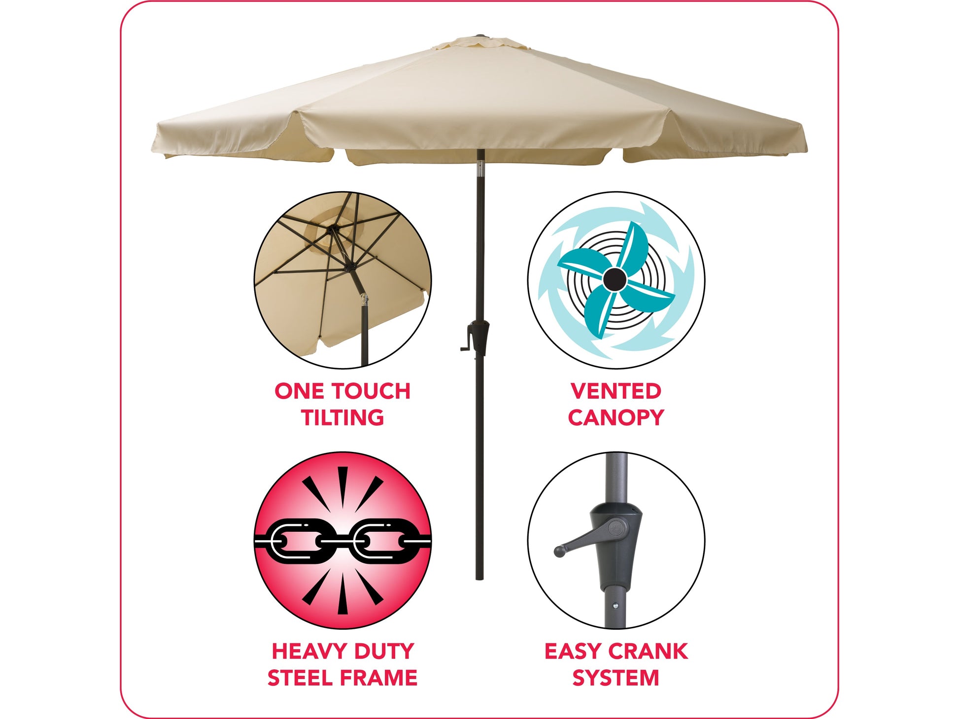 warm white 10ft patio umbrella, round tilting 200 Series infographic CorLiving#color_warm-white