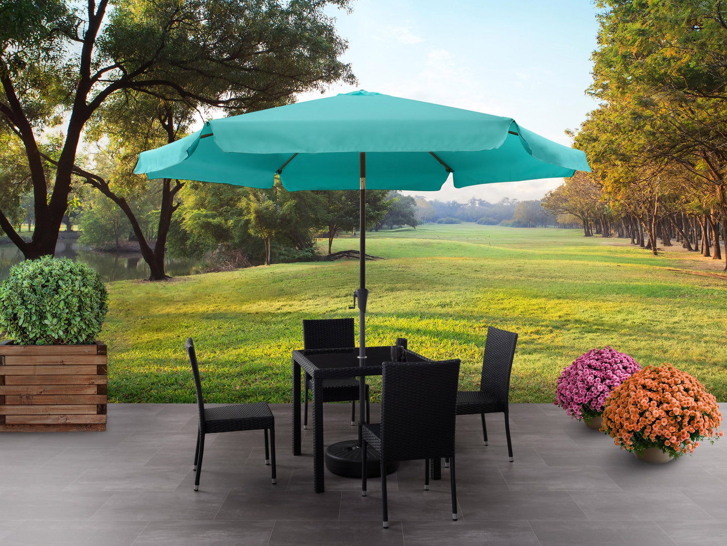 turquoise blue 10ft patio umbrella, round tilting 200 Series lifestyle scene CorLiving#color_turquoise-blue
