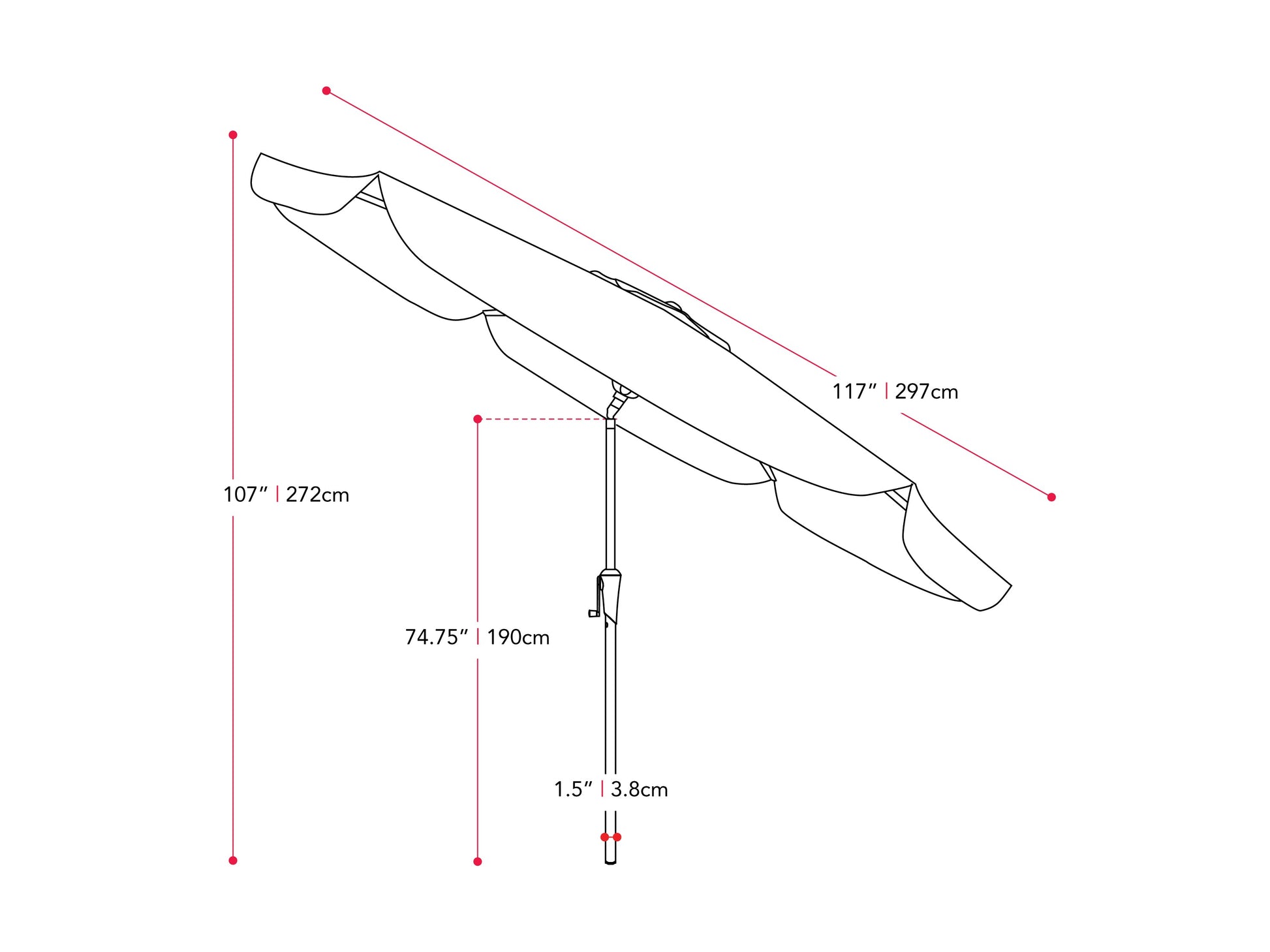 cobalt blue 10ft patio umbrella, round tilting 200 Series measurements diagram CorLiving#color_cobalt-blue