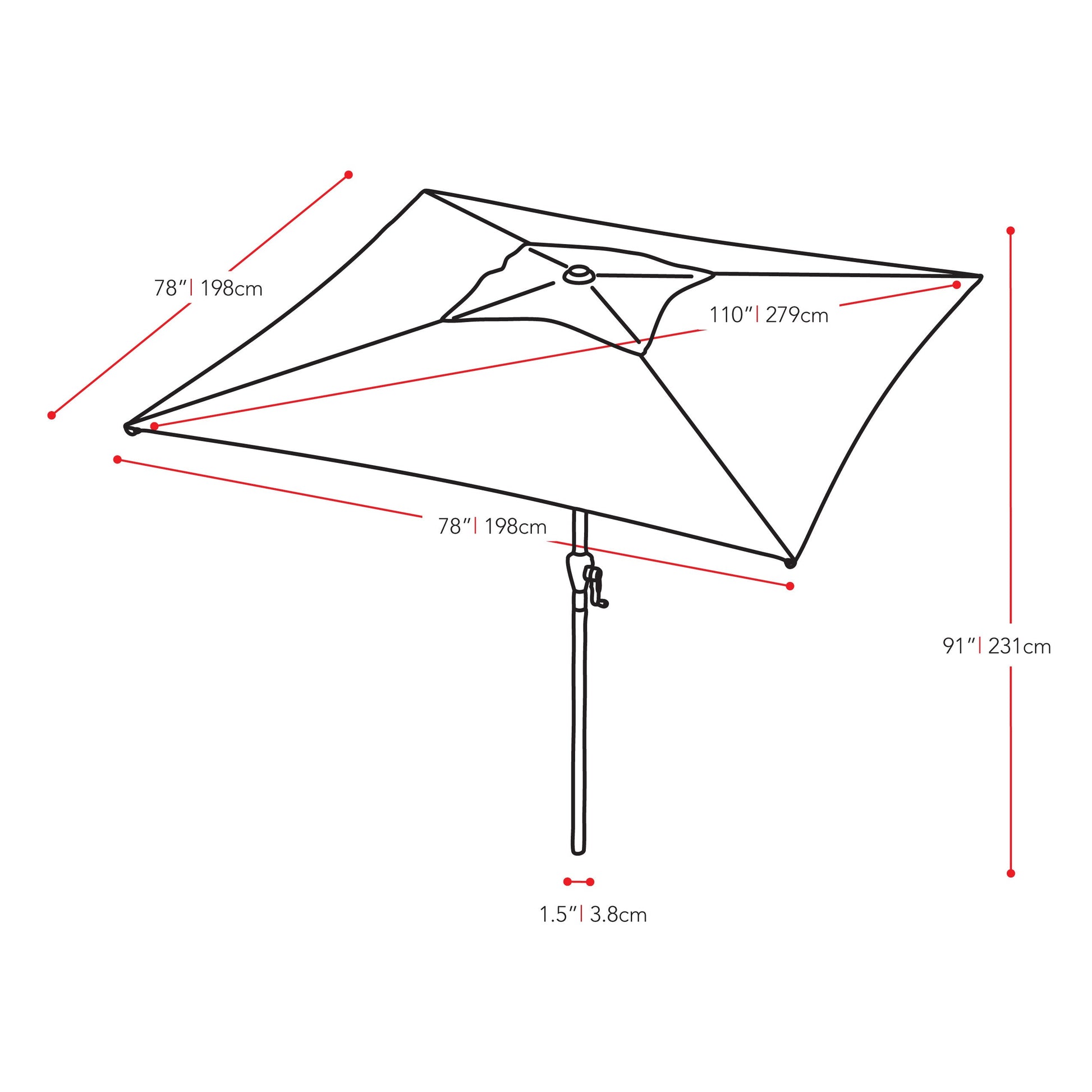 turquoise blue square patio umbrella, tilting with base 300 Series measurements diagram CorLiving#color_turquoise-blue