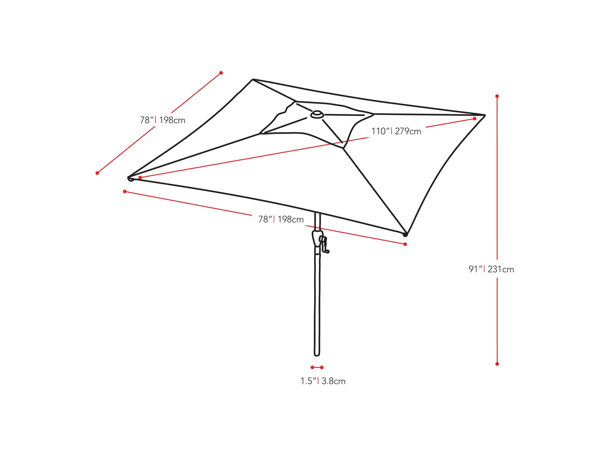 turquoise blue square patio umbrella, tilting 300 Series measurements diagram CorLiving#color_turquoise-blue