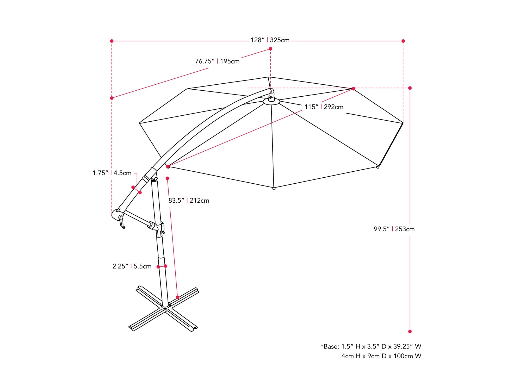 turquoise blue offset patio umbrella 400 Series measurements diagram CorLiving#color_turquoise-blue