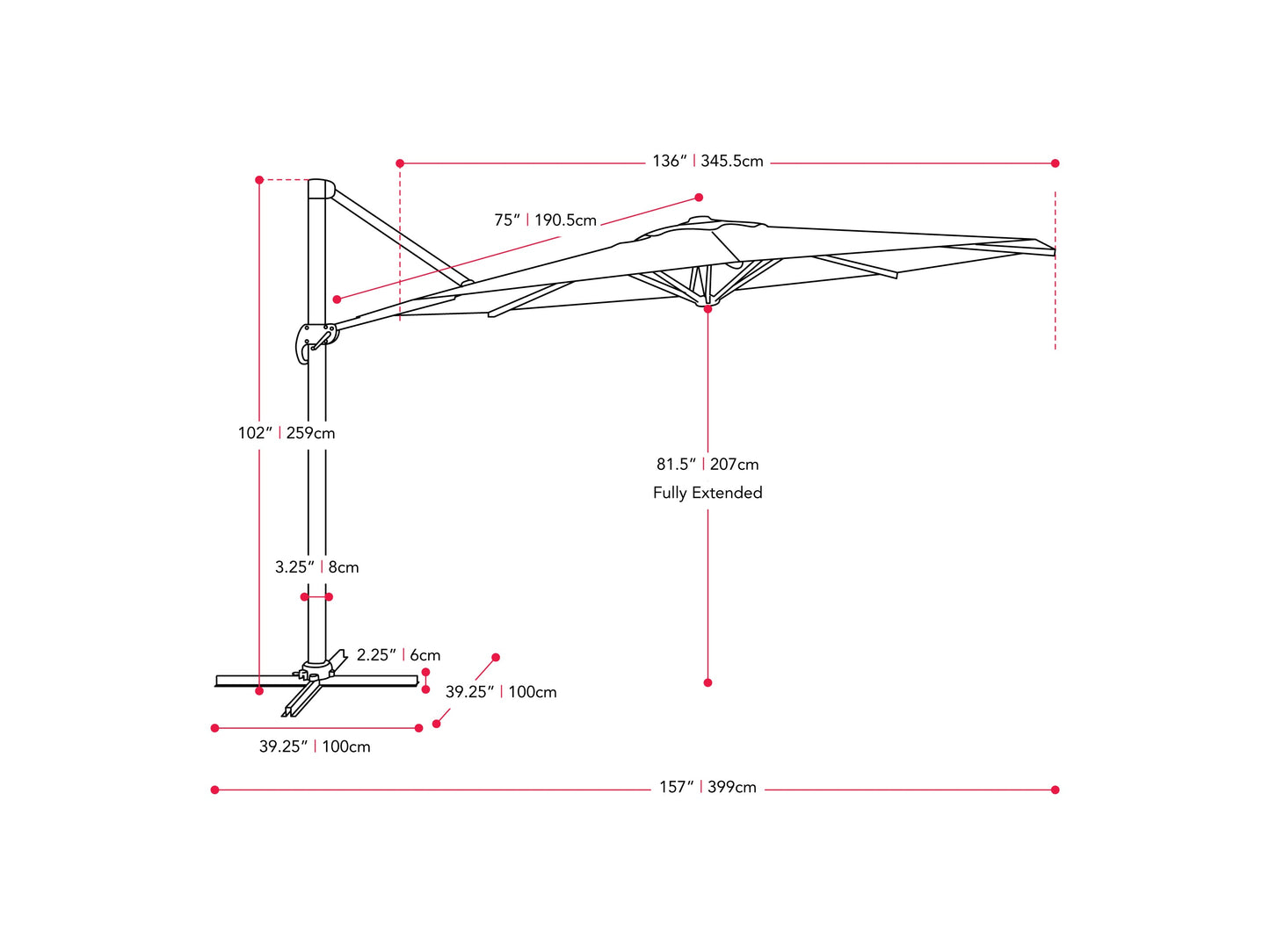 warm white deluxe offset patio umbrella 500 Series measurements diagram CorLiving#color_warm-white