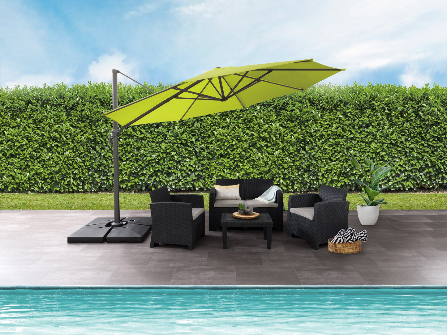 lime green deluxe offset patio umbrella 500 Series lifestyle scene CorLiving#color_lime-green