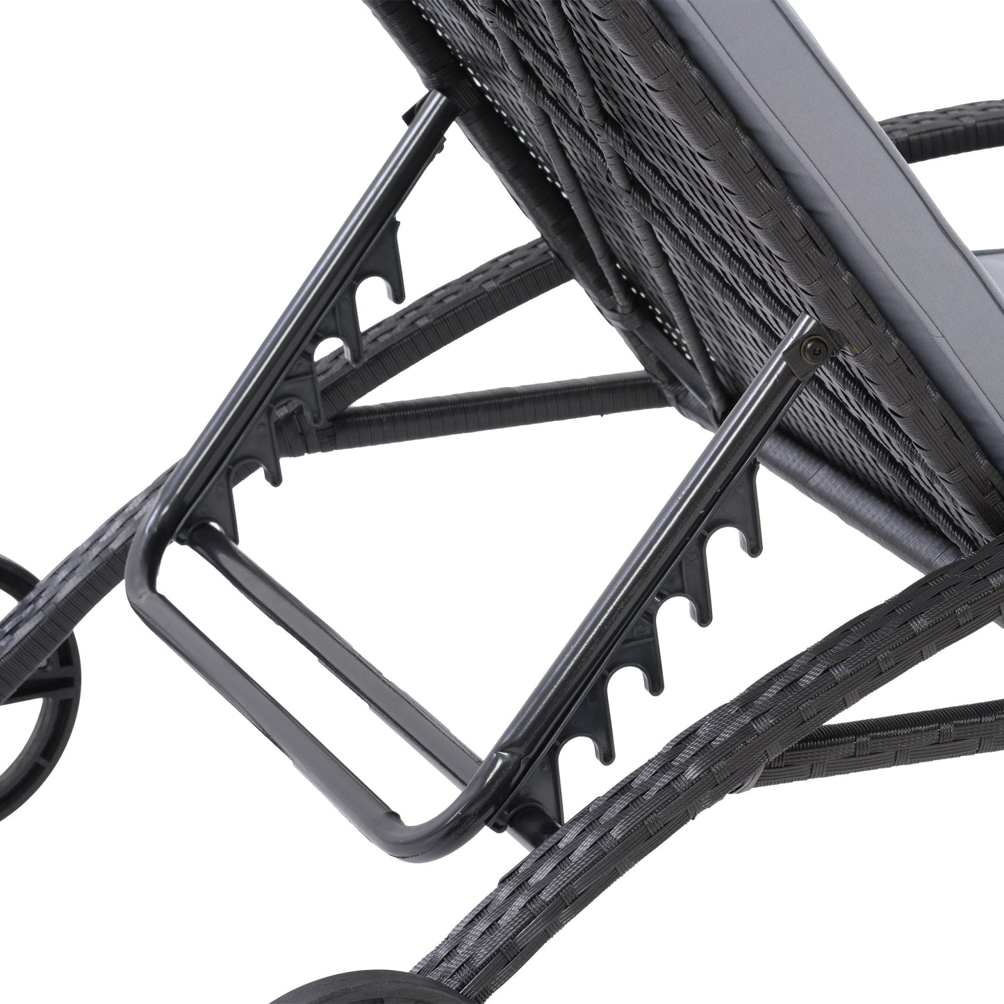 black and ash grey Outdoor Wicker Lounge Chair Parksville Collection detail image by CorLiving#color_black-and-ash-grey