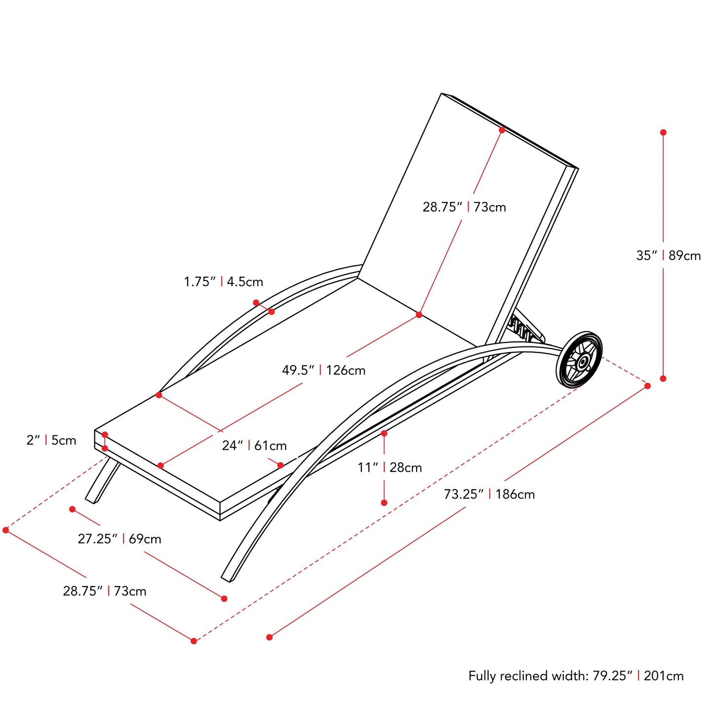 black and ash grey Outdoor Wicker Lounge Chair Parksville Collection measurements diagram by CorLiving#color_black-and-ash-grey