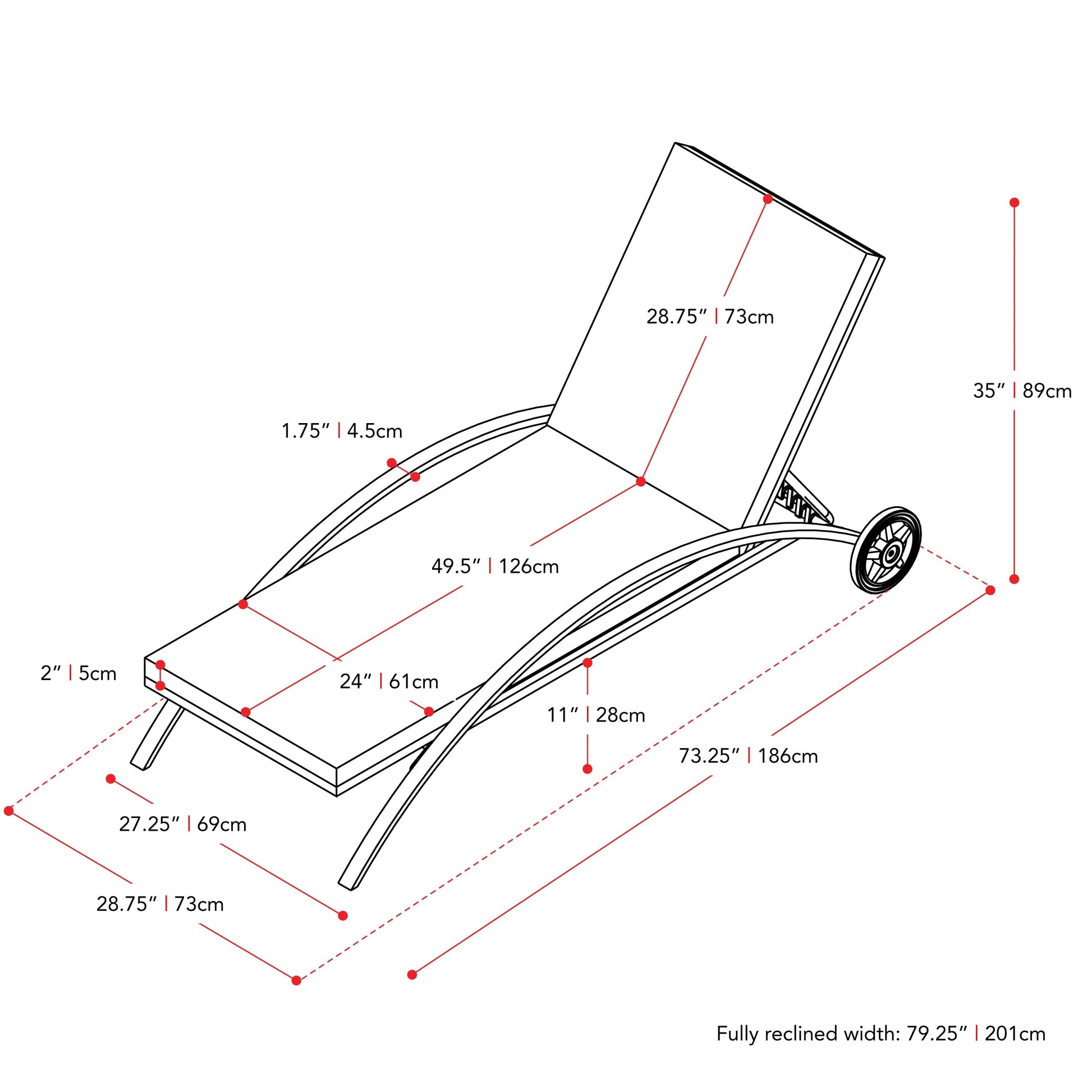 black and ash grey Outdoor Wicker Lounge Chair Parksville Collection measurements diagram by CorLiving#color_black-and-ash-grey
