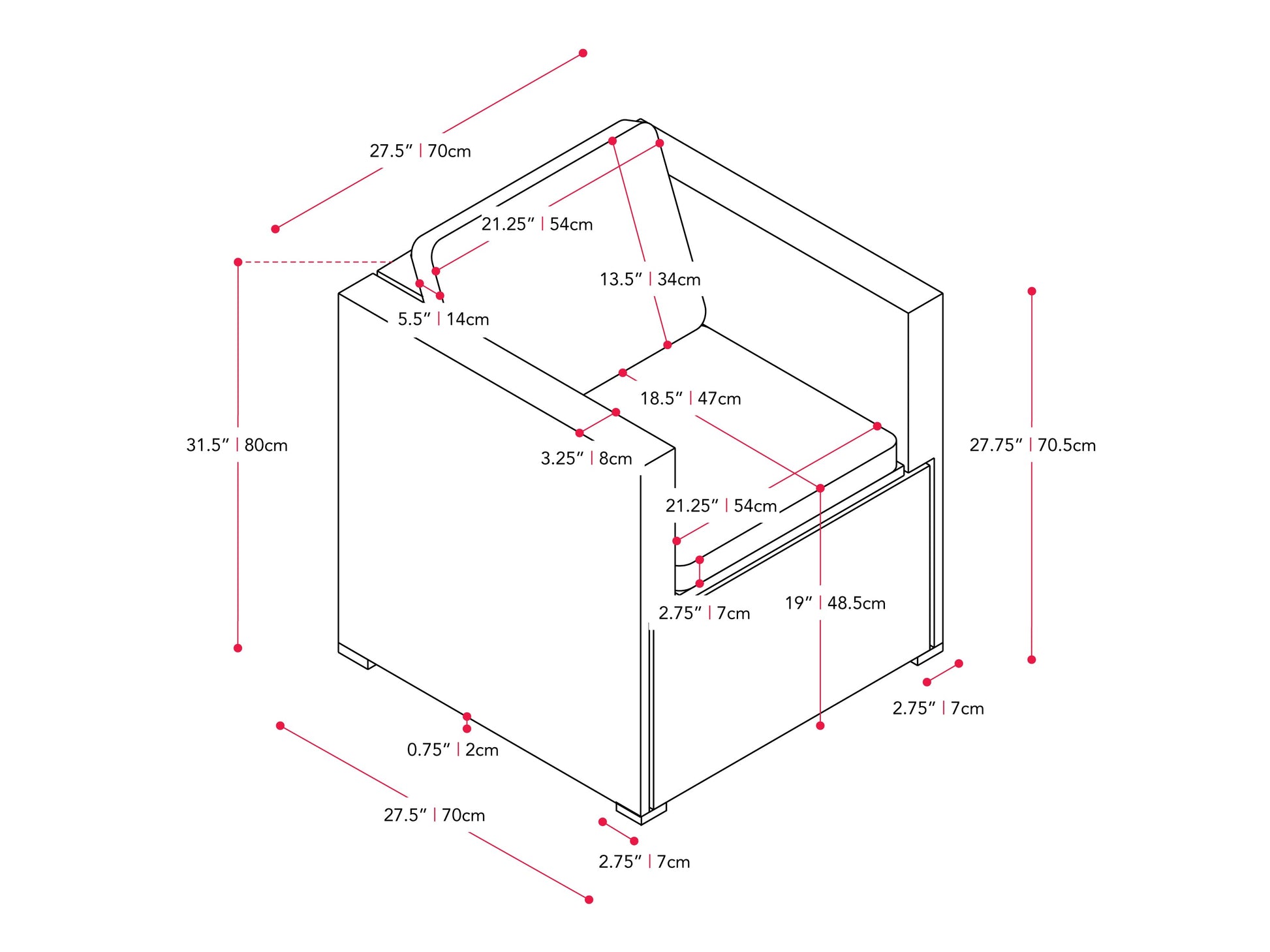black and ash grey Wicker Armchair Parksville Collection measurements diagram by CorLiving#color_black-and-ash-grey