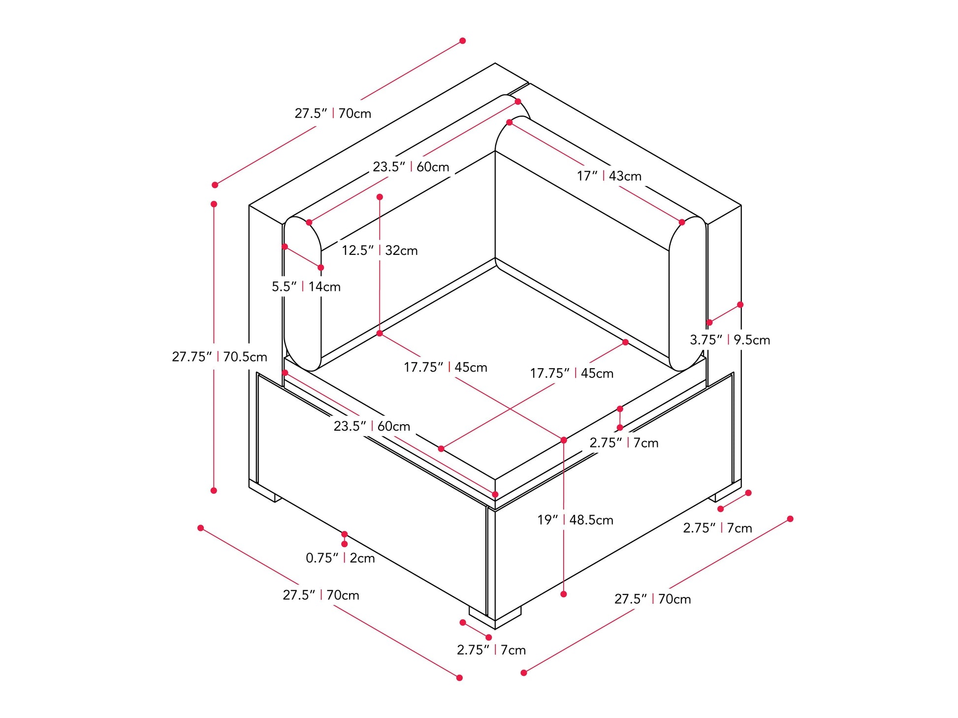 blended grey and oxford blue Outdoor Corner Chair Parksville Collection measurements diagram by CorLiving#color_blended-grey-and-oxford-blue