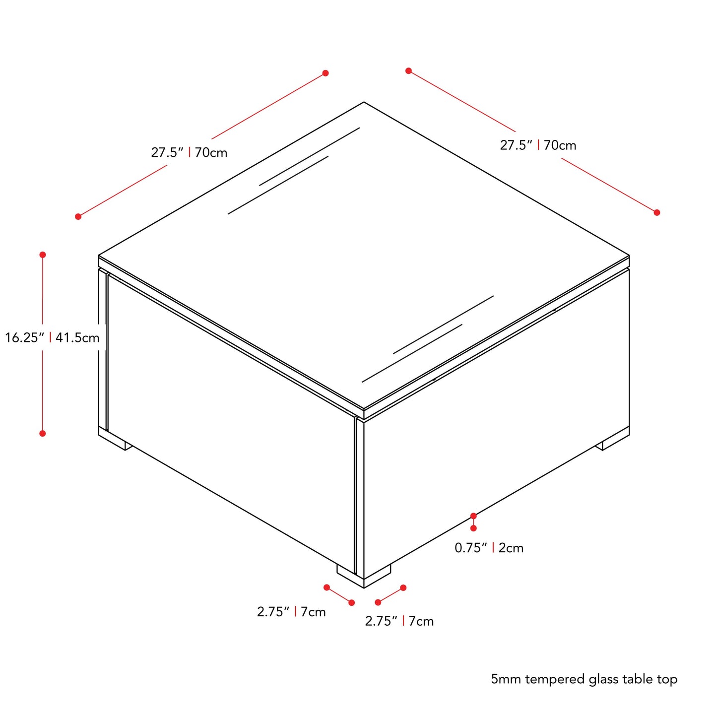 blended grey Square Outdoor Coffee Table Parksville Collection measurements diagram by CorLiving#color_blended-grey-weave