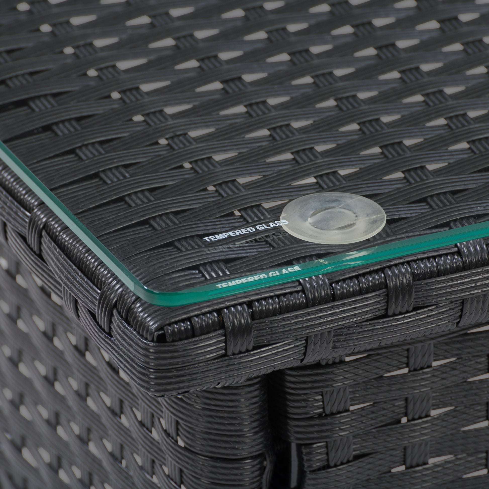 black weave Outdoor Wicker Side Table Parksville Collection detail image by CorLiving#color_textured-black-weave