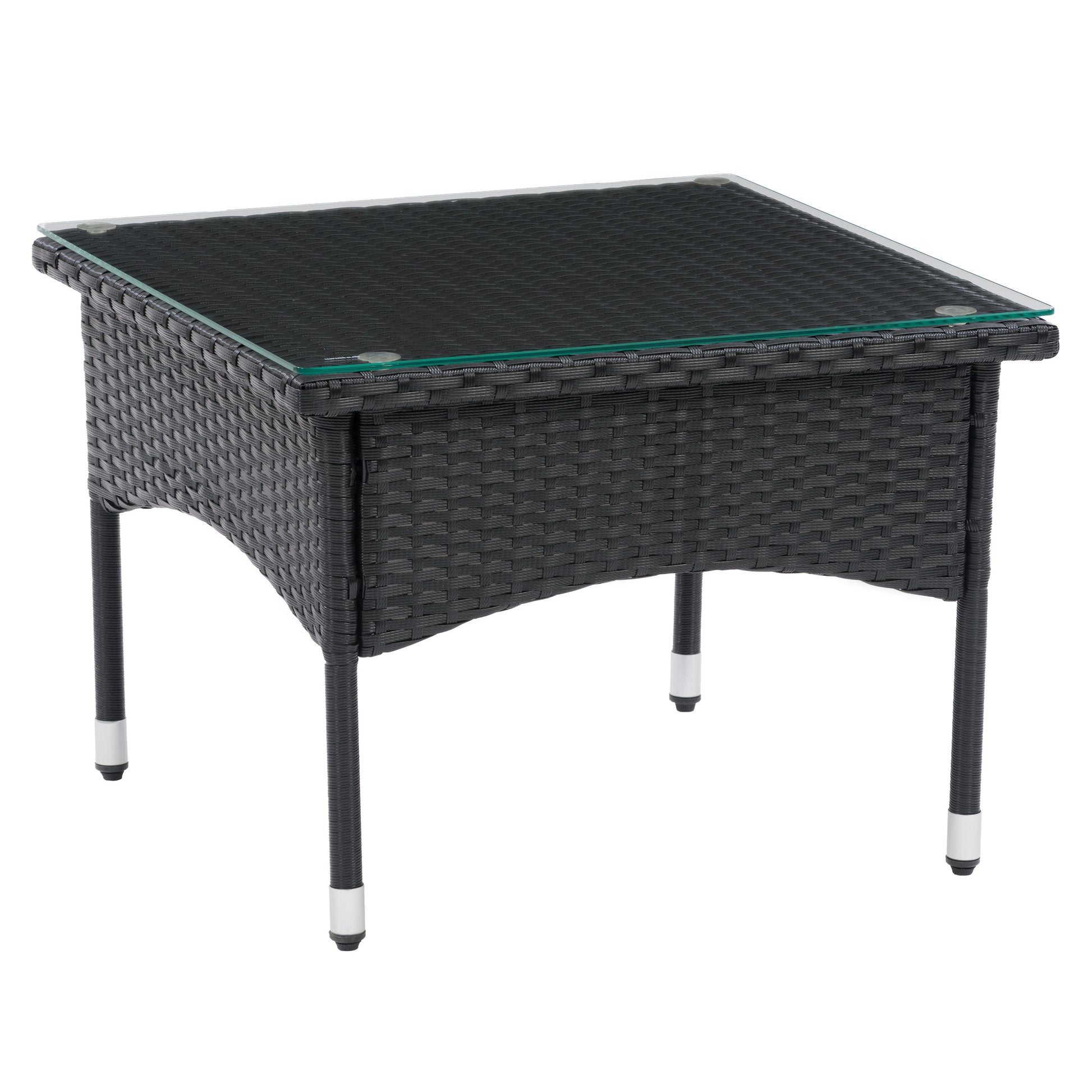 black weave Outdoor Wicker Side Table Parksville Collection product image by CorLiving#color_textured-black-weave