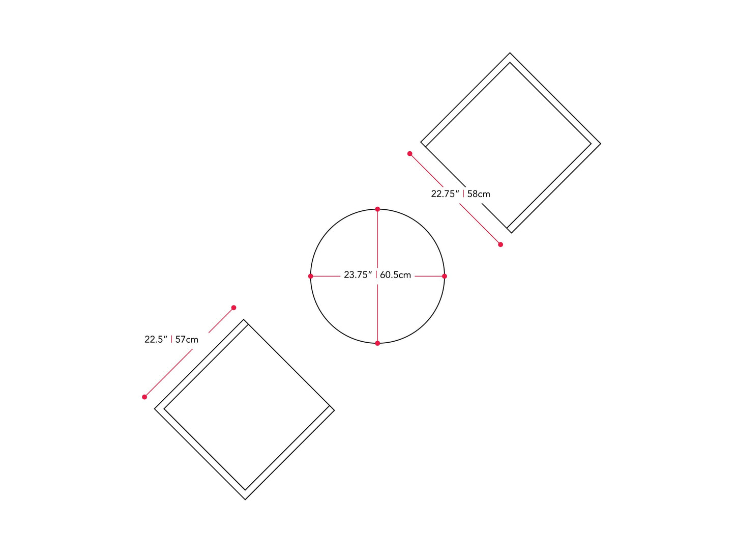black and grey Patio Bistro Set, 3pc Parksville Collection measurements diagram by CorLiving#color_black-and-grey