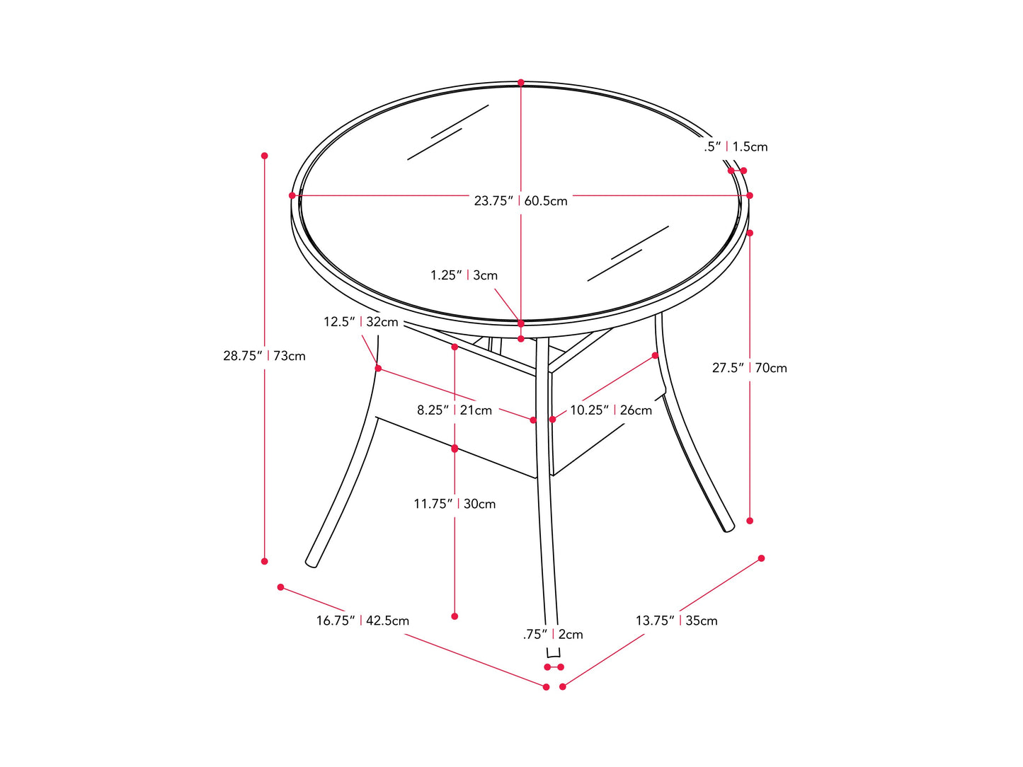 black and grey Patio Bistro Set, 3pc Parksville Collection measurements diagram by CorLiving#color_black-and-grey